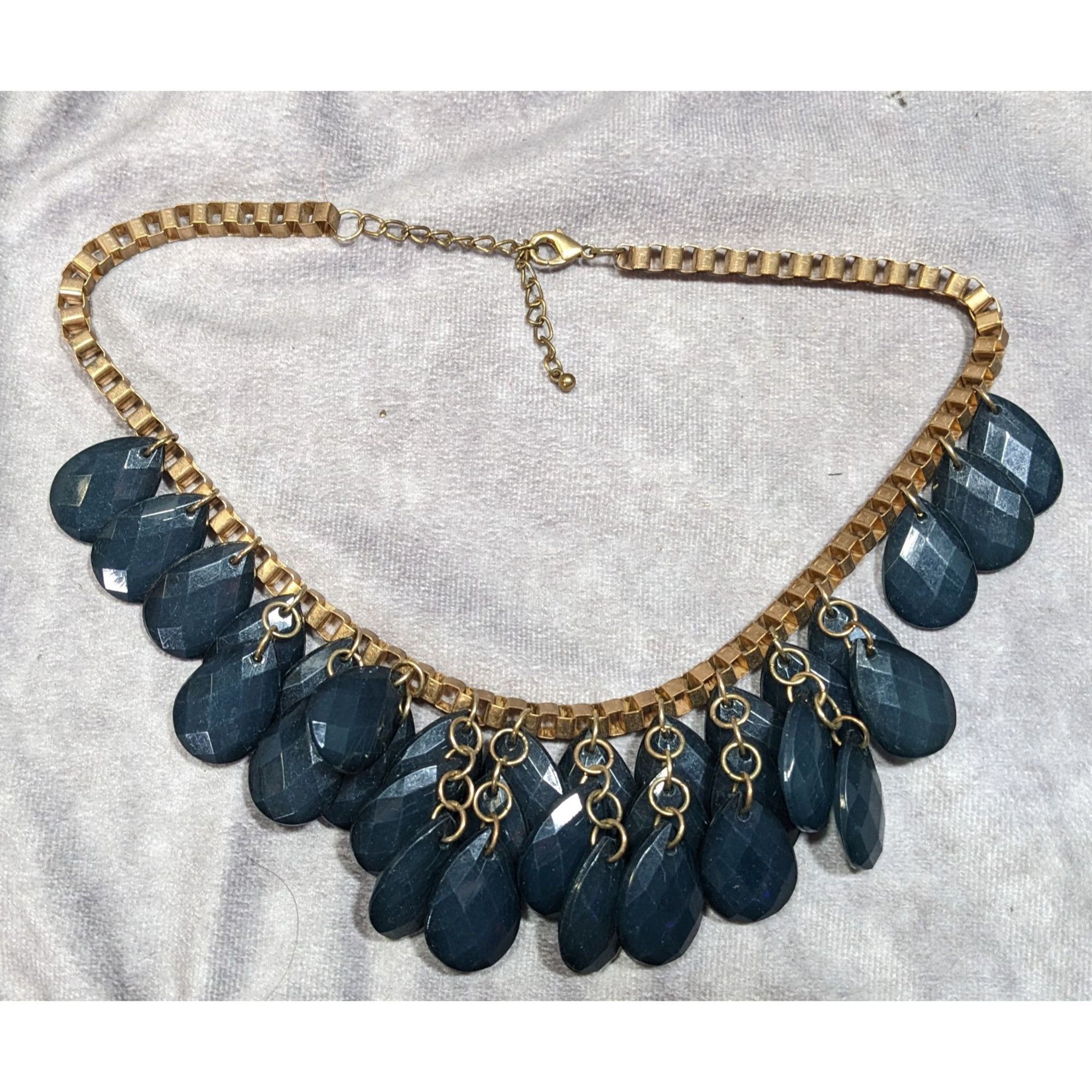 Other Y2K Glam Navy And Gold Tone Teardrop Fringe Necklace Size ONE SIZE - 5 Thumbnail