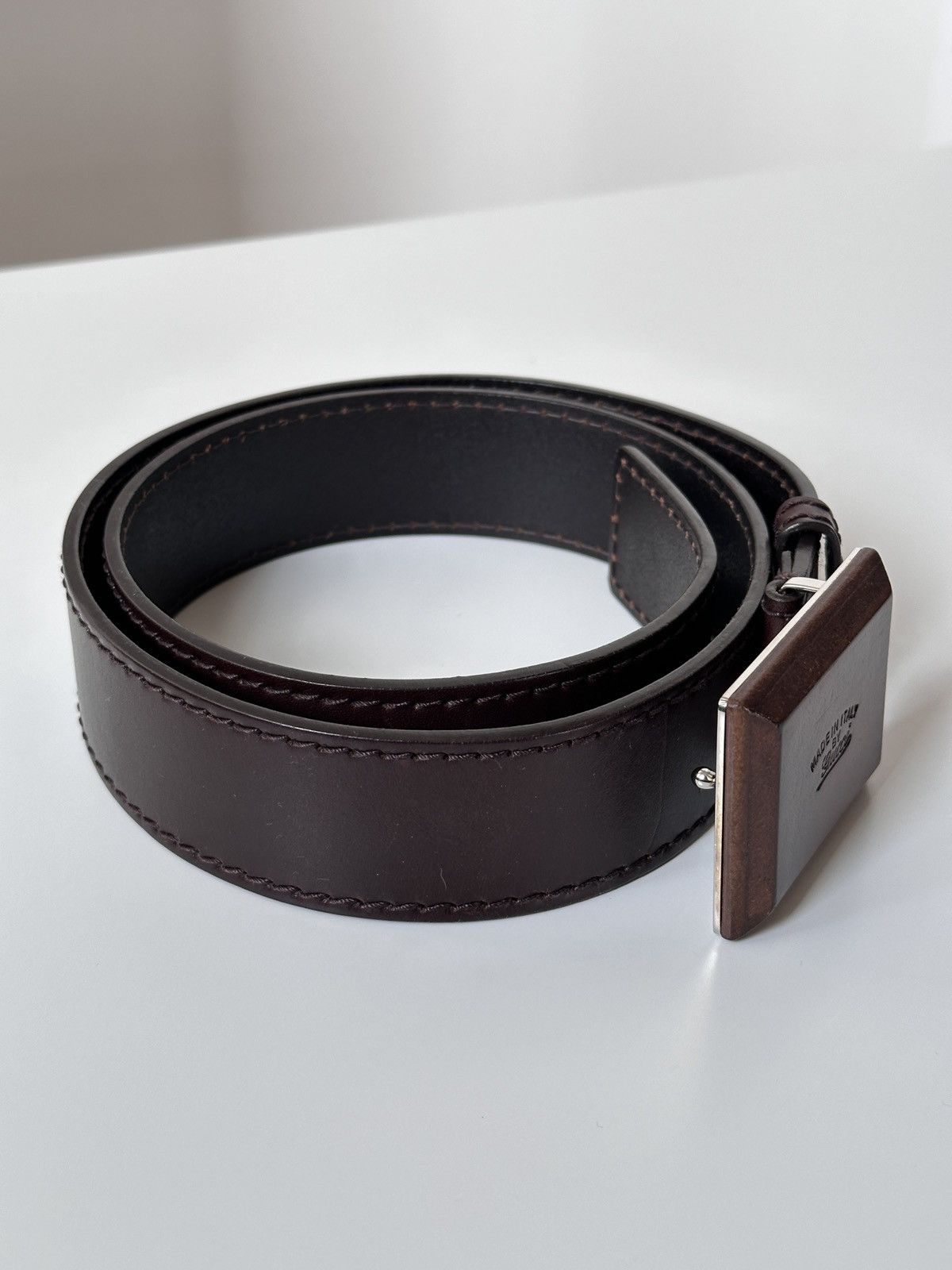 Gucci GUCCI Wooden Brown Square Buckle Leather Belt Size: 110/40 Size 30 - 5 Thumbnail