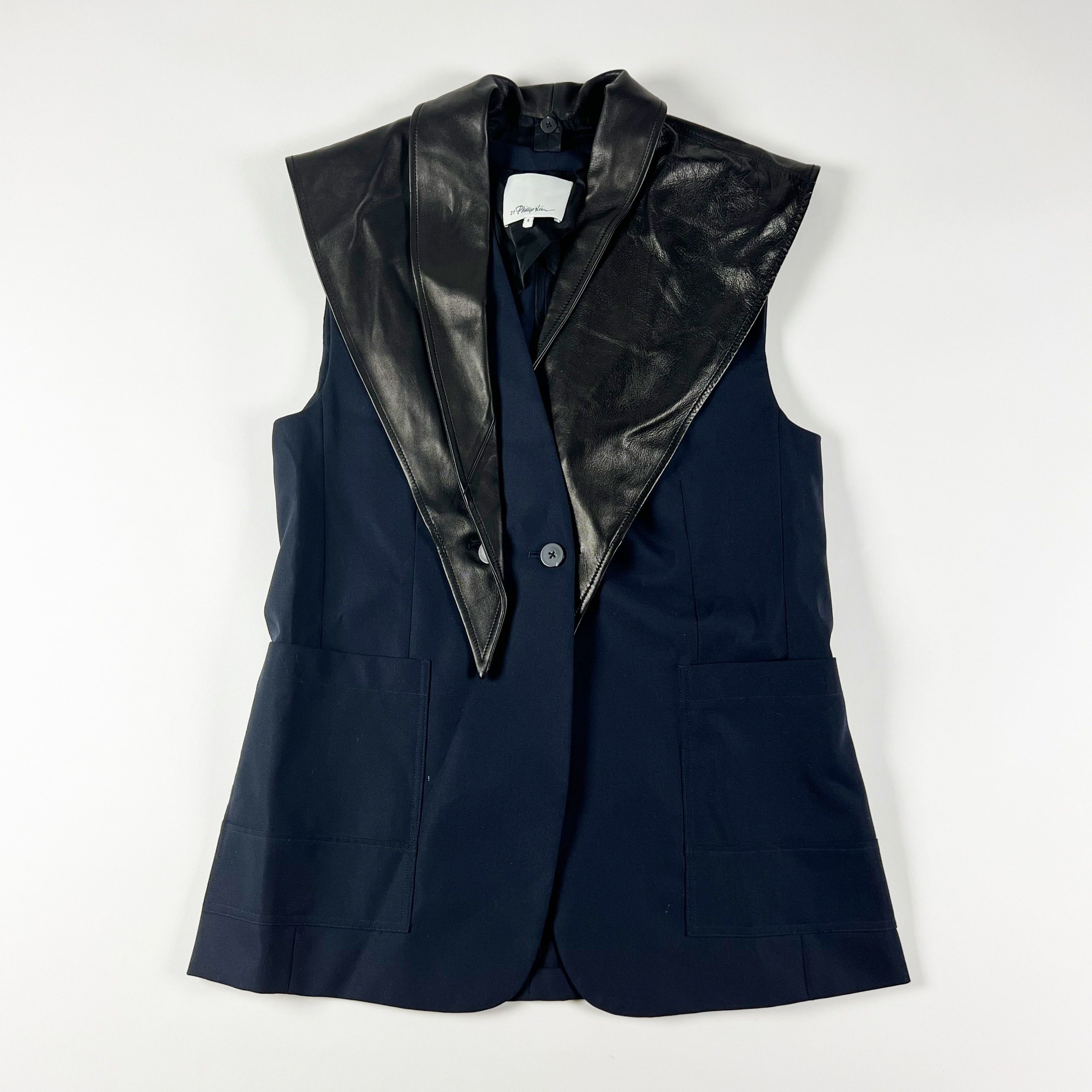 image of 3 1 Phillip Lim Lamb Leather Trim Sleeveless One in Blue, Women's (Size Small)