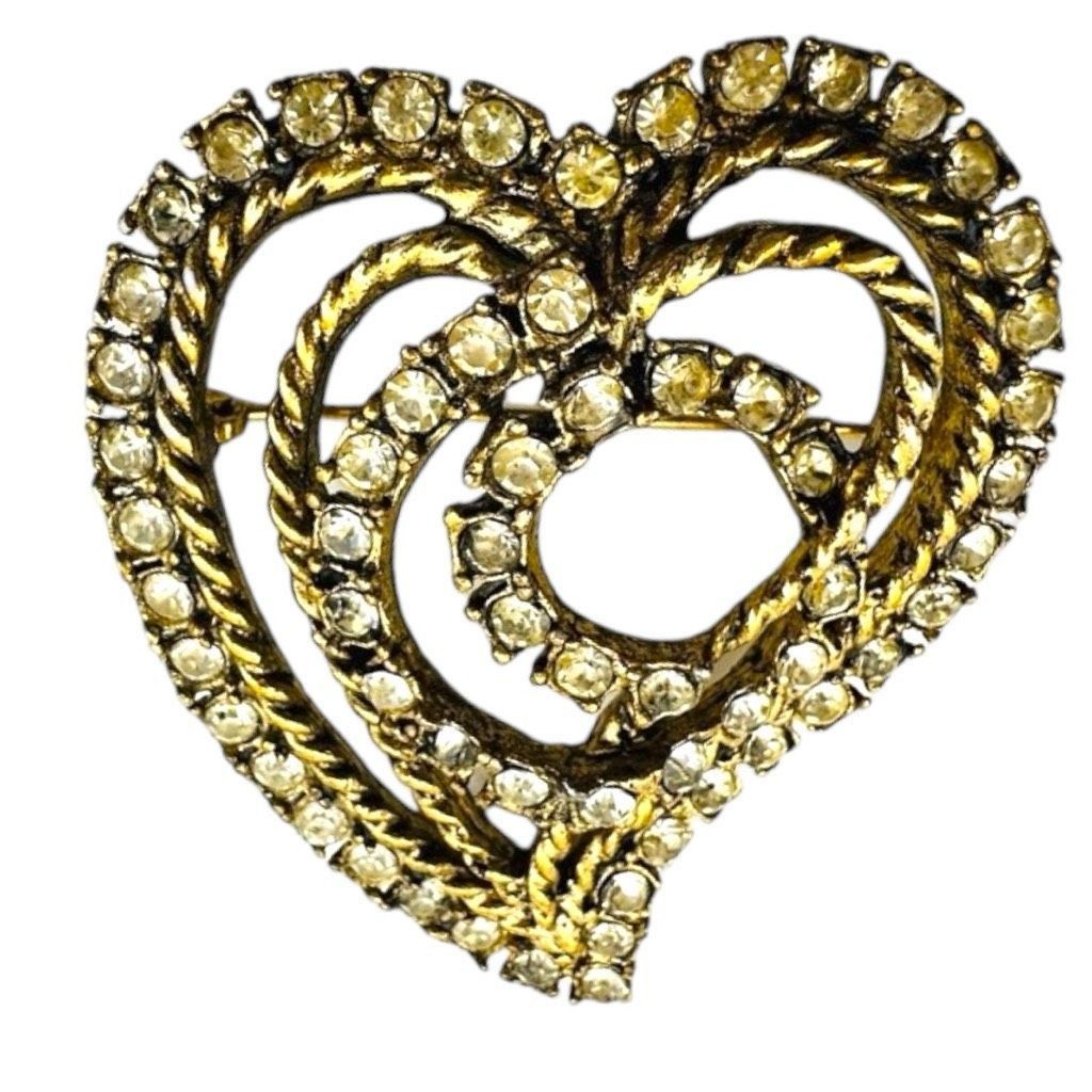 Other HATTIE CARNEGIE Signed Vintage Heart Gold-tone Clear Rhinest Size ONE SIZE - 6 Thumbnail