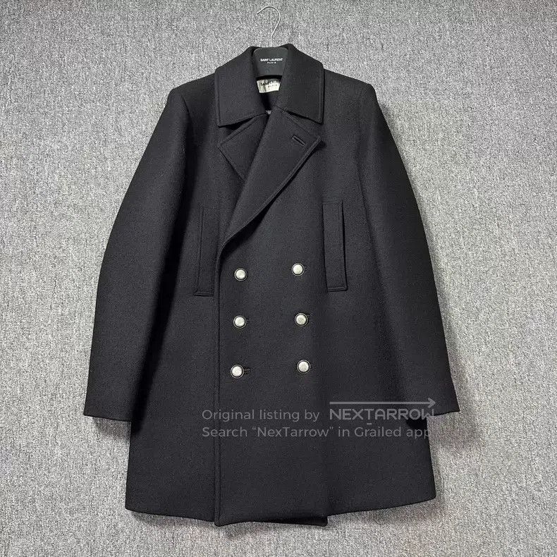 Saint Laurent Paris Saint Laurent Paris Black Double-breasted Silver扣Wool Grea Size US M / EU 48-50 / 2 - 1 Thumbnail