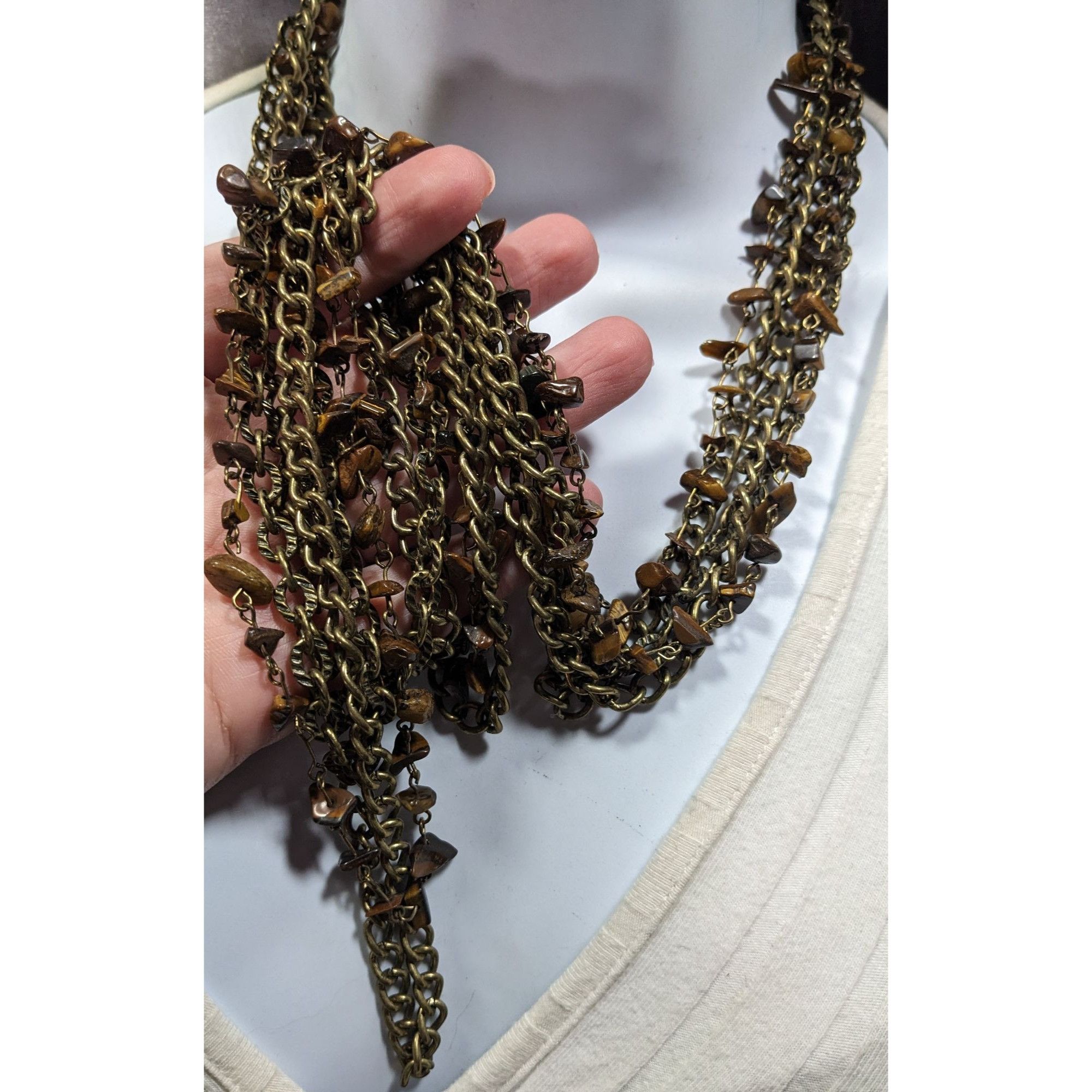 Other Multilayer Tiger Eye Chip Antiqued Gold Tone Chain Necklace Size ONE SIZE - 3 Thumbnail