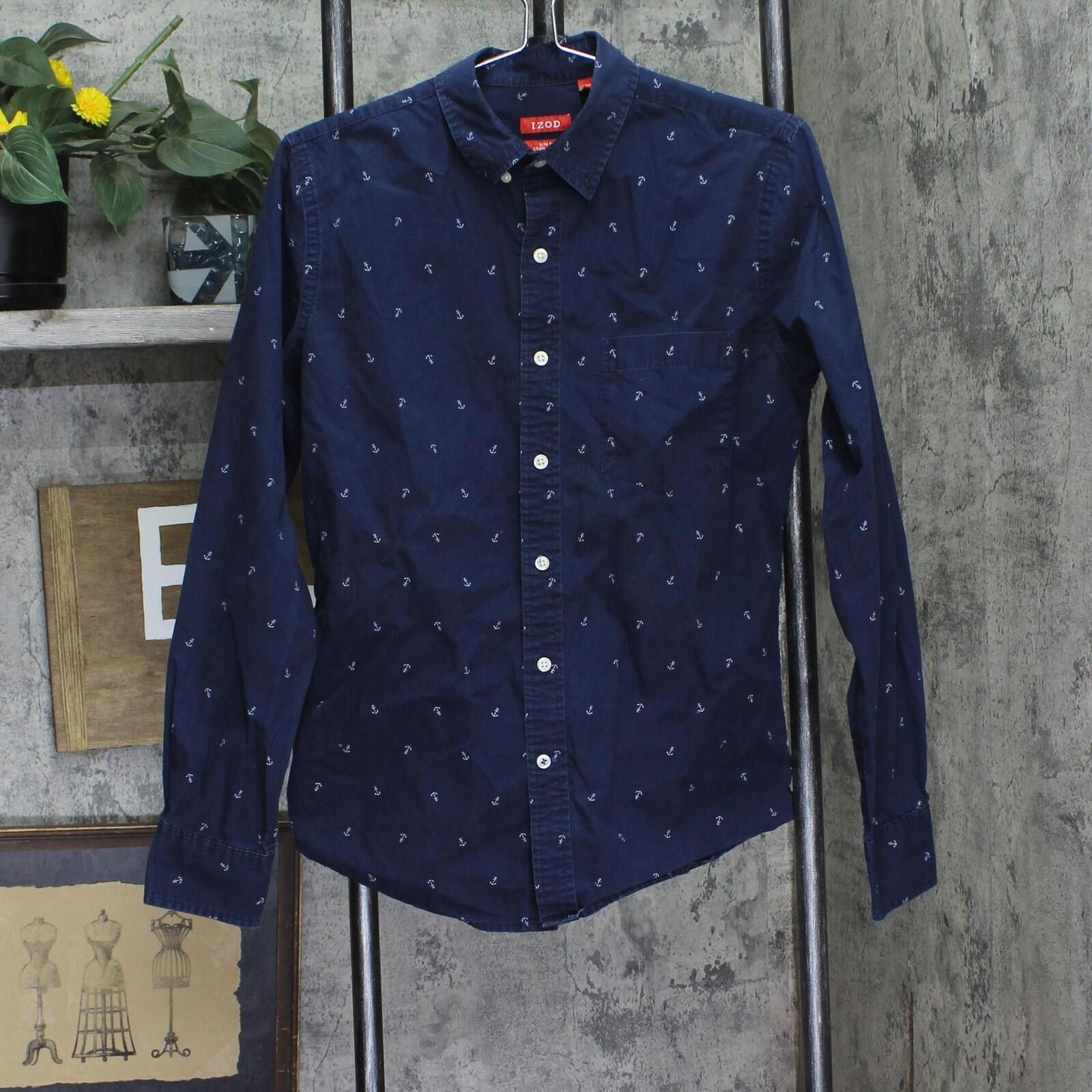 Izod Izod Nautical Slim Fit Long Sleeve Dress Shirt Navy Blue S Size US S / EU 44-46 / 1 - 1 Thumbnail