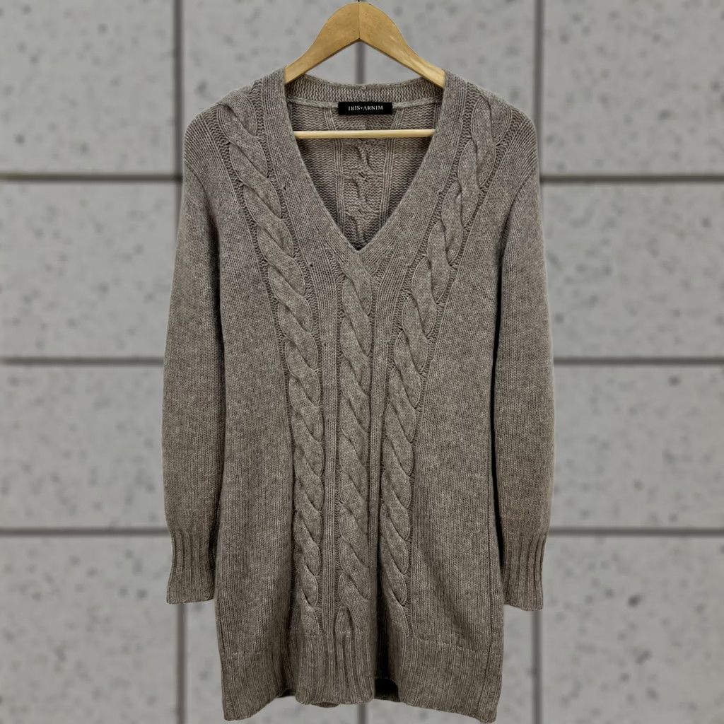 Vintage Iris Von Arnim Sweater Cardigan Women S Cashmere Cable-Knit Knit Long Sleeve Casual Fall Winter Beige Some brown Size S / US 4 / IT 40 - 1 Thumbnail