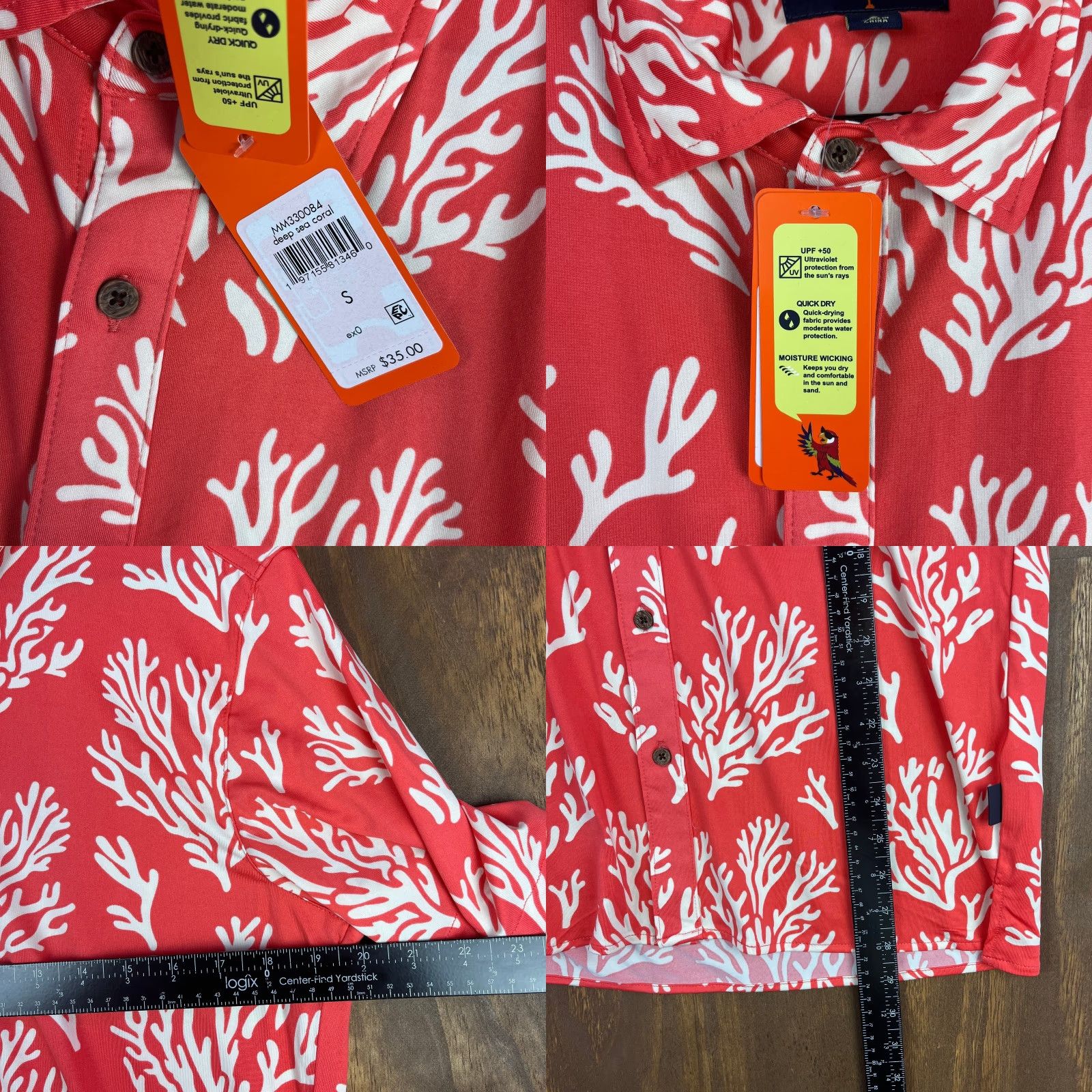 Vintage Margaritaville Mens Shirt Button-Down Small UPF +50 Short Sleeve Floral Reef Pattern Nylon Spandex Breathable Quick Dry Vented Beachwear Casual Travel Size US S / EU 44-46 / 1 - 8 Thumbnail