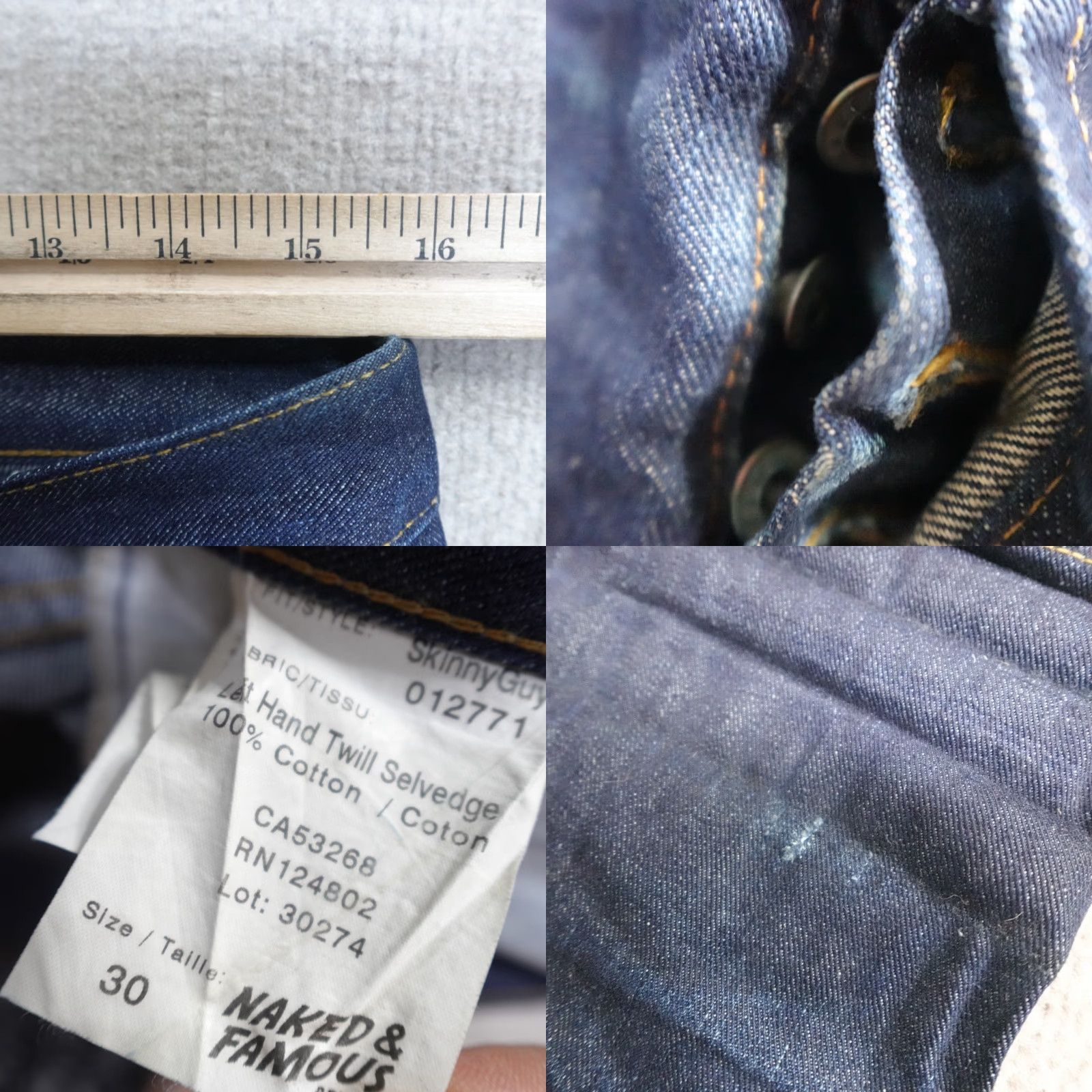 Vintage Naked & Famous Denim Jeans 30 x 36 Blue Left Hand Twill Selvedge Skinny Guy Size US 30 / EU 46 - 8 Thumbnail