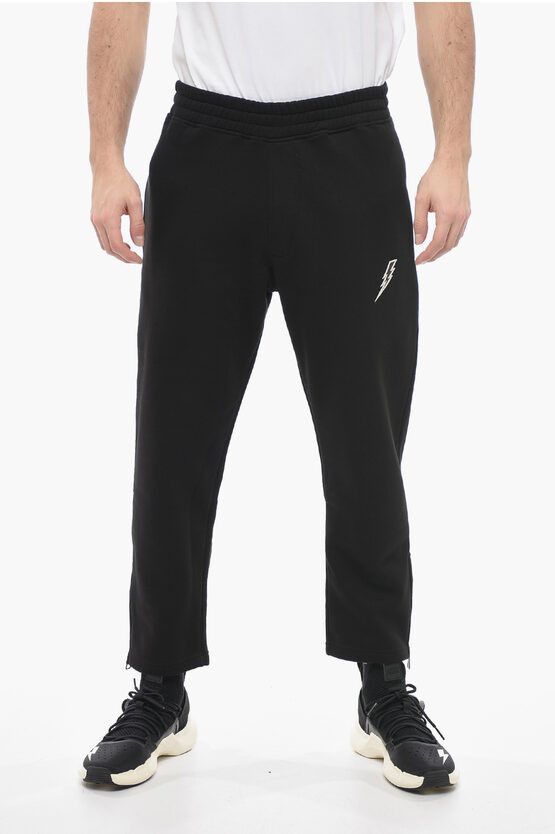 image of Neil Barrett Loose Fit Cotton Blend Joggers With Ankle Zip in Black, Men's (Size 32)