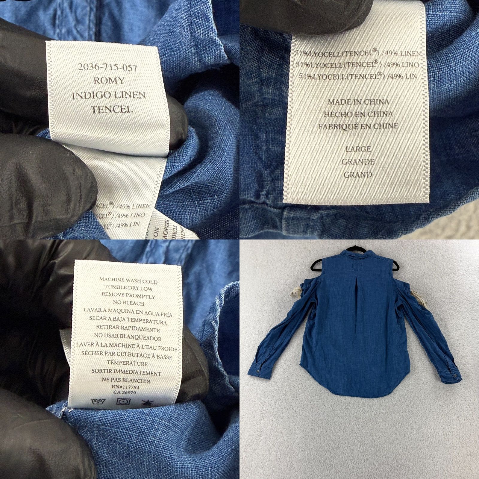 Rails Rails Romy Top Womens Large Indigo Chambray Cold Shoulder Button-Up Casual Shirt Size L / US 10 / IT 46 - 9 Thumbnail