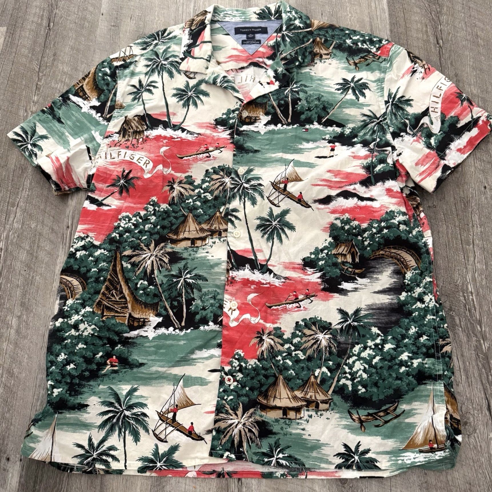 Tommy Hilfiger Tommy Hilfiger Hawaiian Shirt Mens XL Custom Fit Tropical South Pacific Multicolor Floral Button-Up Short Sleeve Casual Beach Size US XL / EU 56 / 4 - 6 Thumbnail