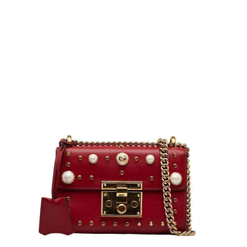 Gucci Gucci Gucci Leather Padlock Studs Faux Pearl Chain Shoulder Bag 432182 Leather Shoulder Bag 432182 in Very Good Condition Size ONE SIZE - 1 Thumbnail