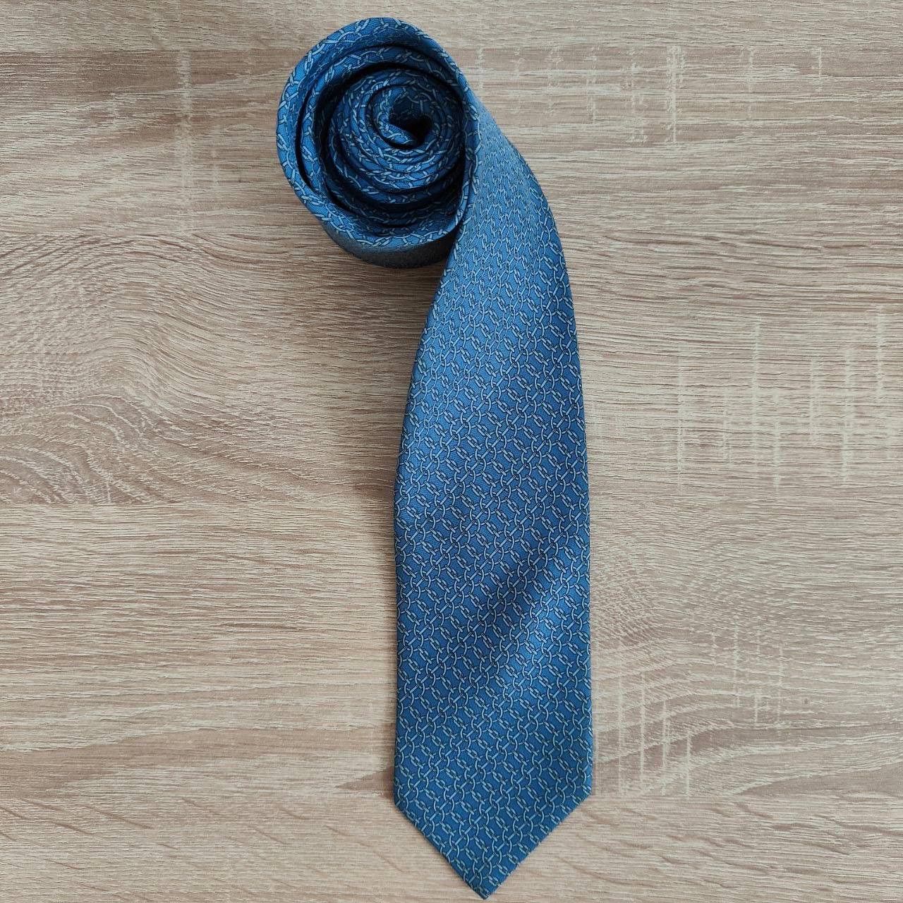 Hermes Hermes Paris Silk Tie 605792 HA Chain Blue Size ONE SIZE - 1 Thumbnail