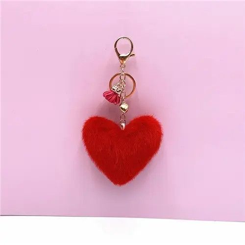 Other Soft Faux Fur Keychain Love Heart Plush Key Ring Car Key Size ONE SIZE - 2 Thumbnail
