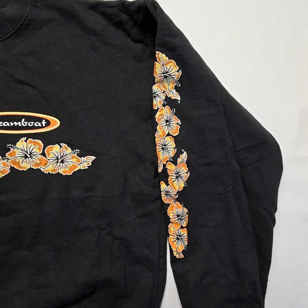 Vintage Vintage Steamboat Floral Sweatshirt Cropped Black Y2K Size ONE SIZE - 3 Thumbnail