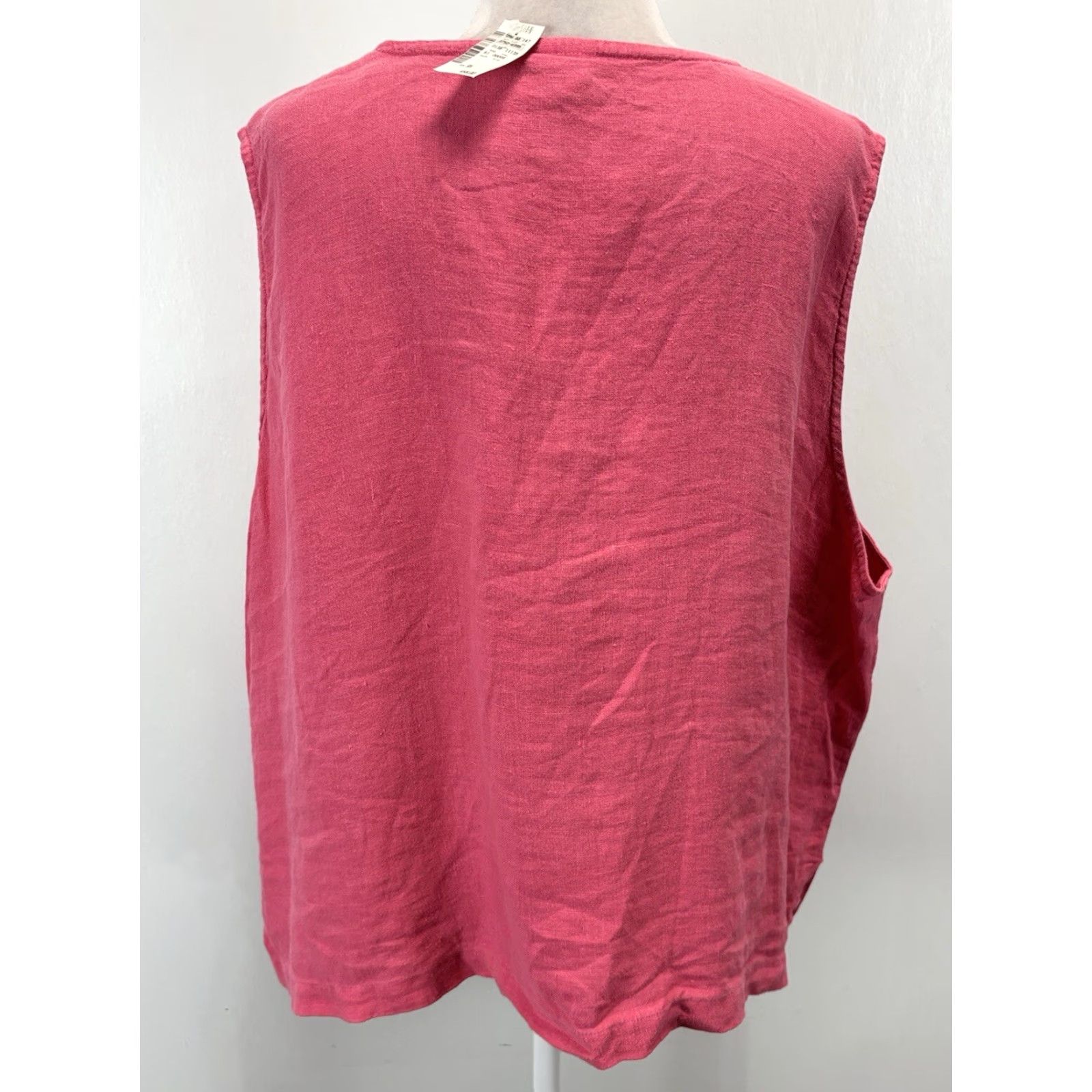 Vintage Kiko Women Tank Top Sz 3X Plus Pink Linen Sleeveless V-Neck Button Front Casual Lagenlook Summer Spring Size XXL / US 16-18 / IT 52-54 - 3 Thumbnail