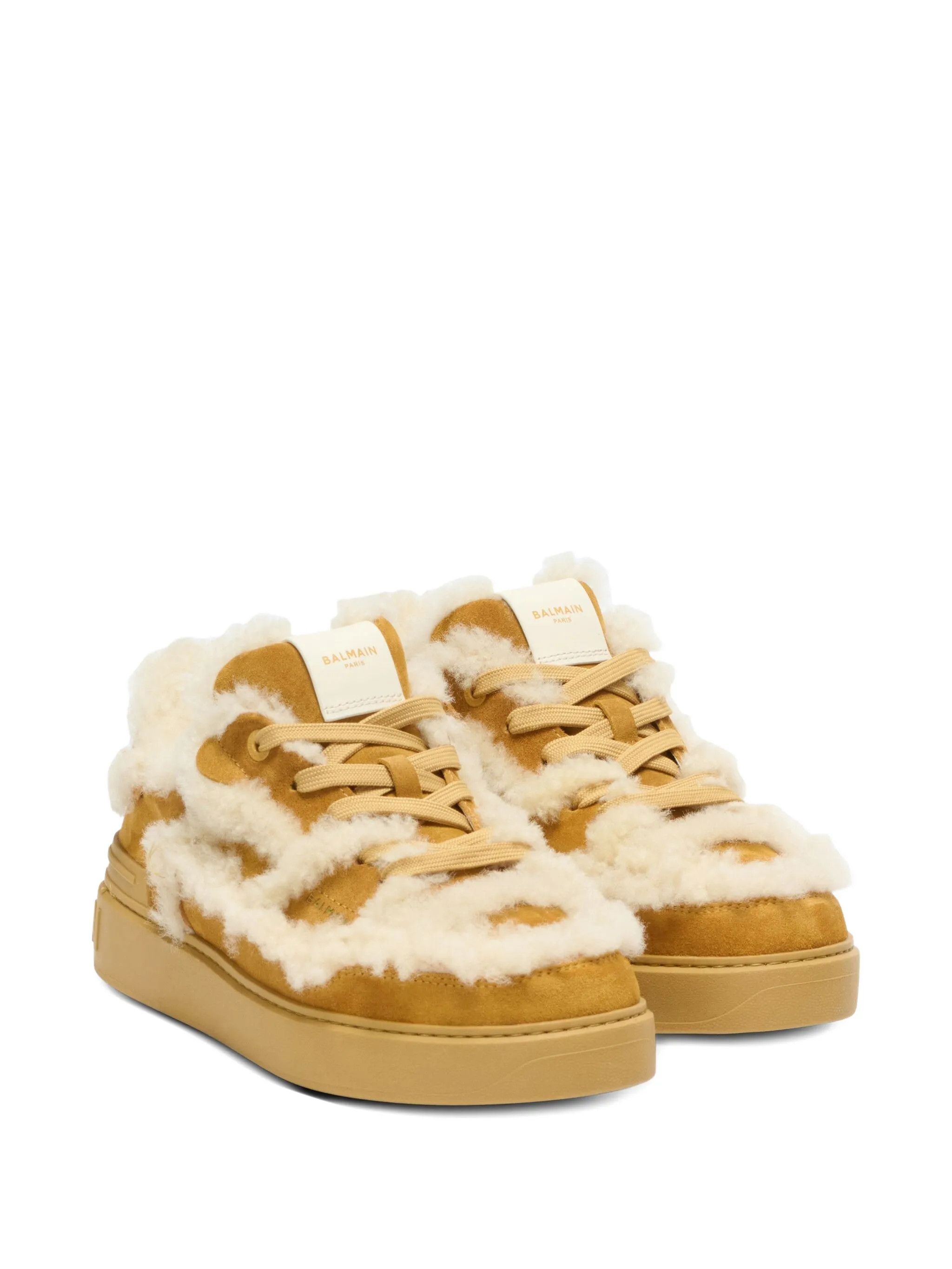Balmain o1mt1gz0326 Shearling Suede Low-Top Sneakers in Brown Size US 8 / IT 38 - 2 Thumbnail
