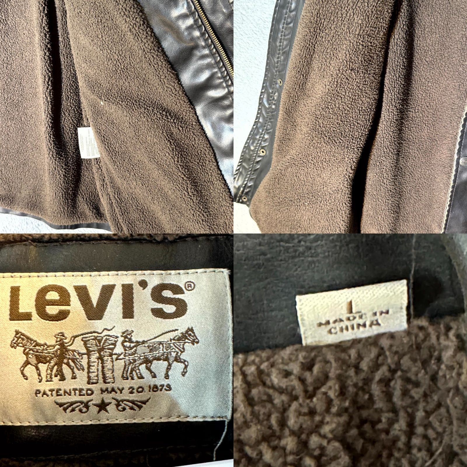 Levi's Levi's Bomber Jacket Mens Large Brown Faux Leather Fleece Lined Coat Size US L / EU 52-54 / 3 - 8 Thumbnail