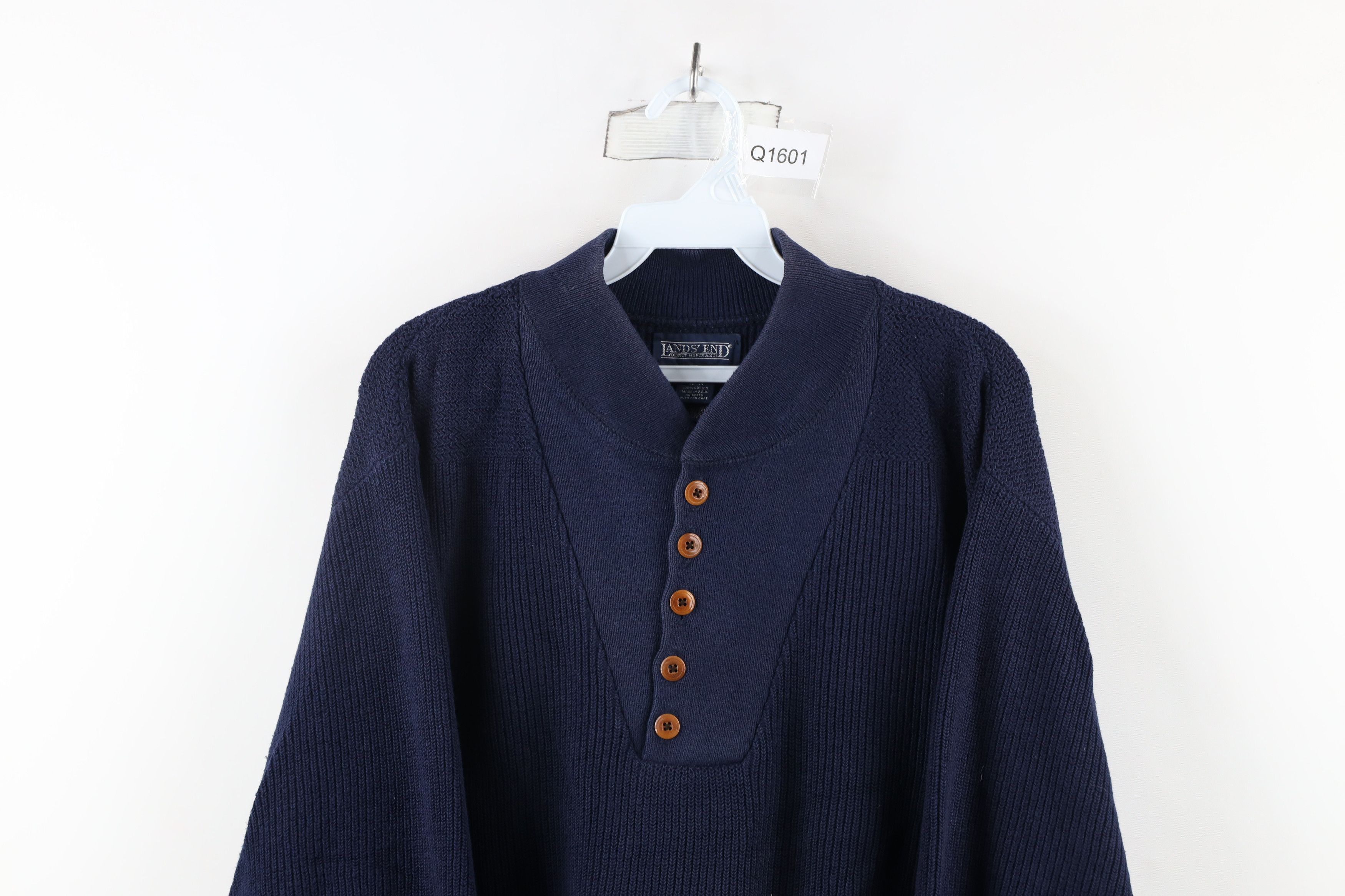 Lands' End × Vintage Vintage 90s Lands End Cotton Ribbed Knit Henley Sweater USA Size US L / EU 52-54 / 3 - 2 Thumbnail