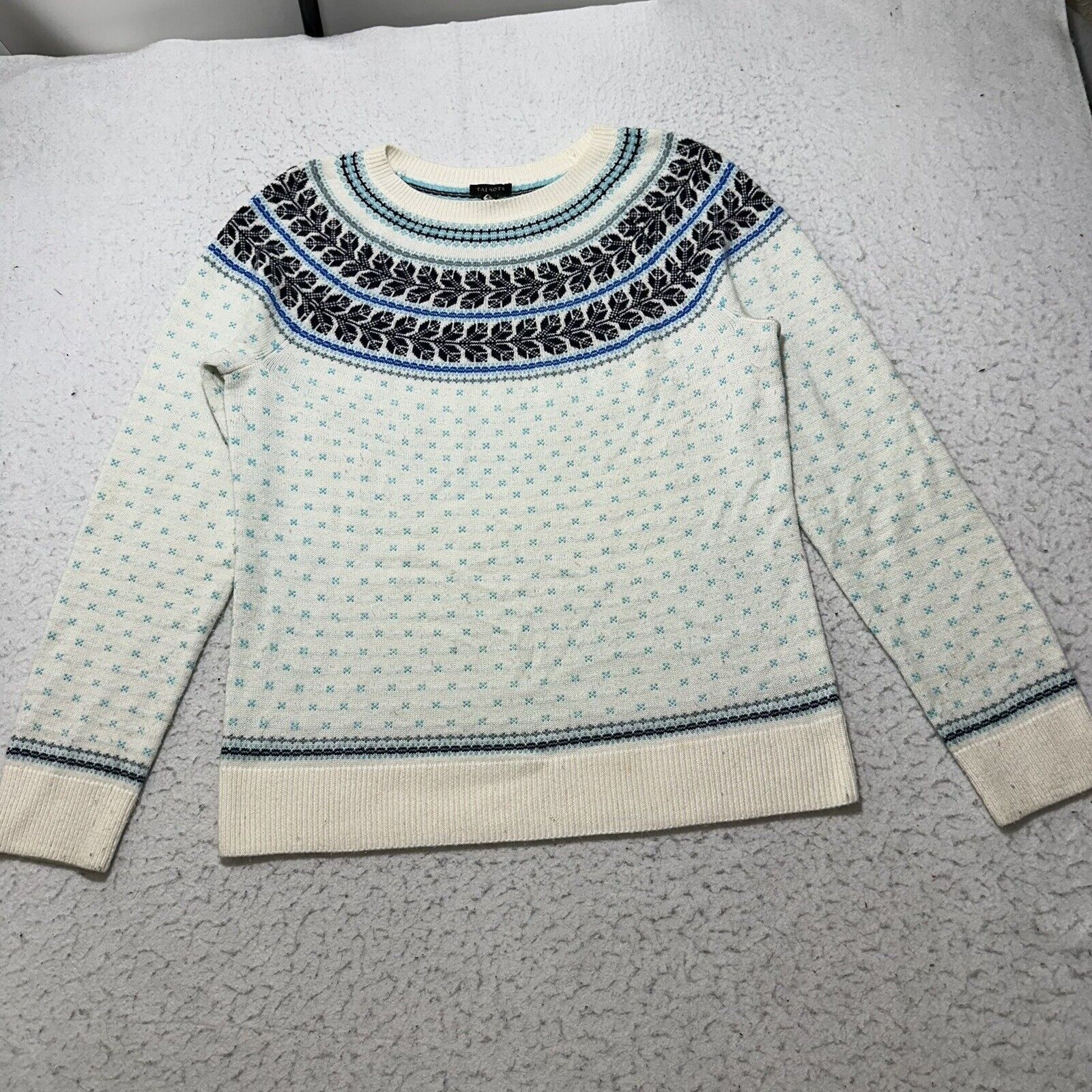 Other Talbots Large Fair Isle Lambs Wool Sweater White Blue Size L / US 10 / IT 46 - 1 Thumbnail