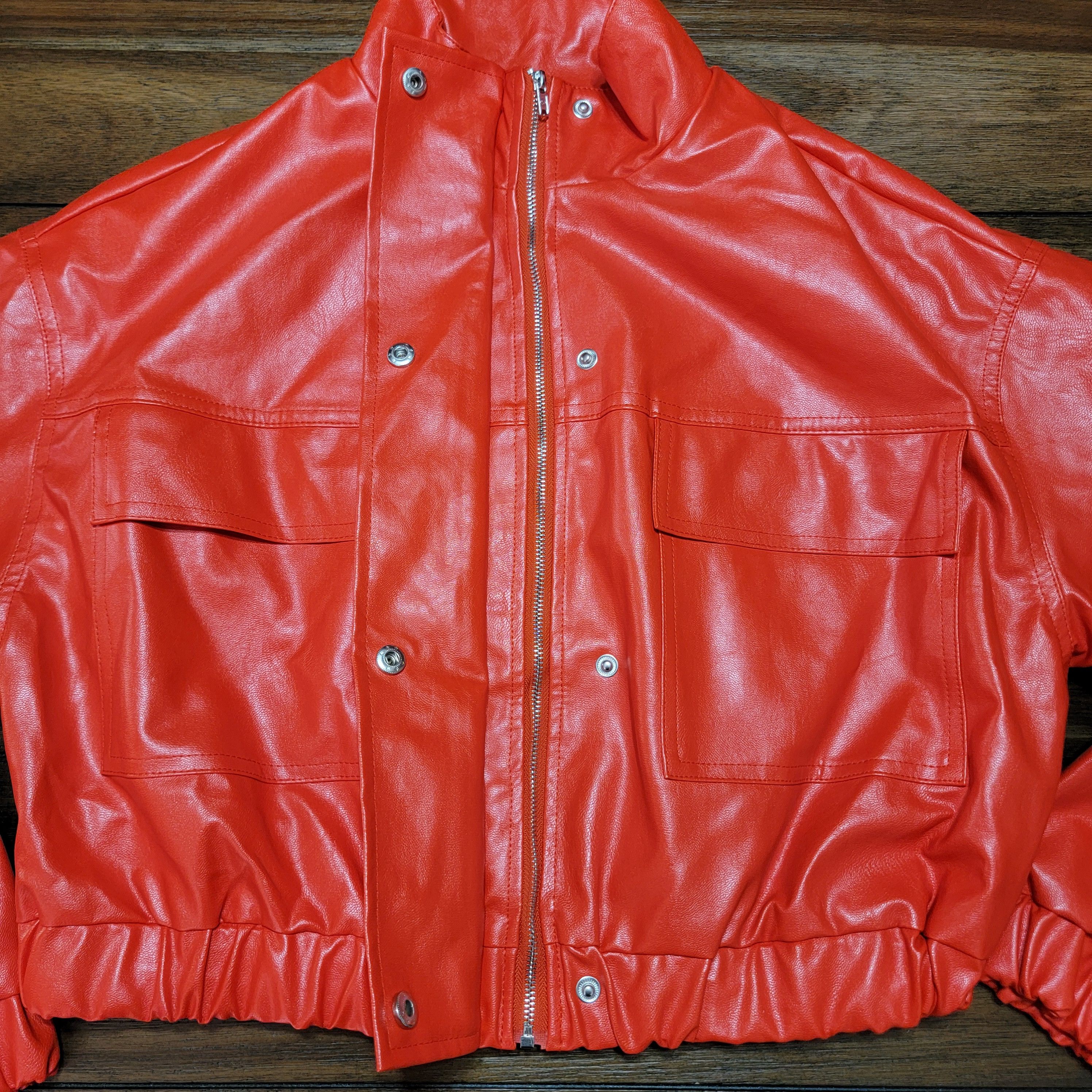 Shein Shein Faux Leather Orange Crop Jacket - Size Medium Size M / US 6-8 / IT 42-44 - 2 Thumbnail