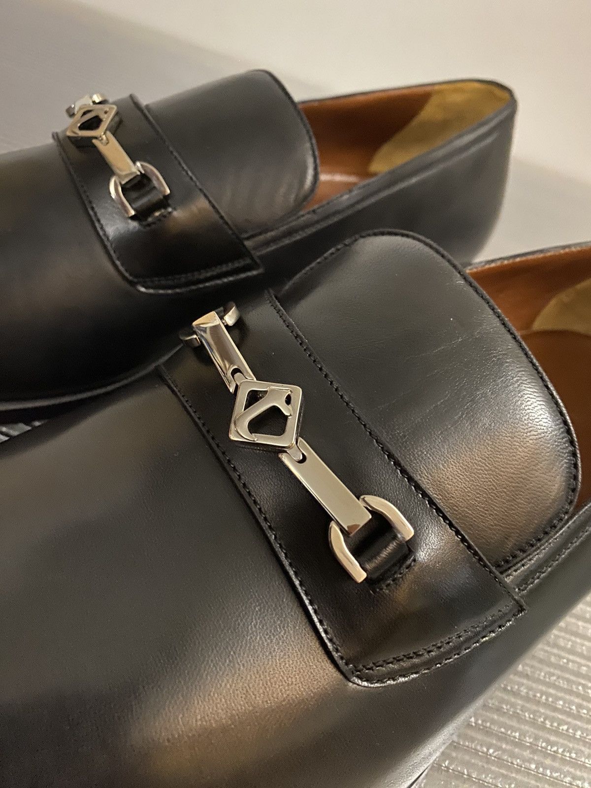 Testoni a.testoni 🇮🇹 black Napa leather metal vamp loafer 10 US NEW Size US 10 / EU 43 - 3 Thumbnail
