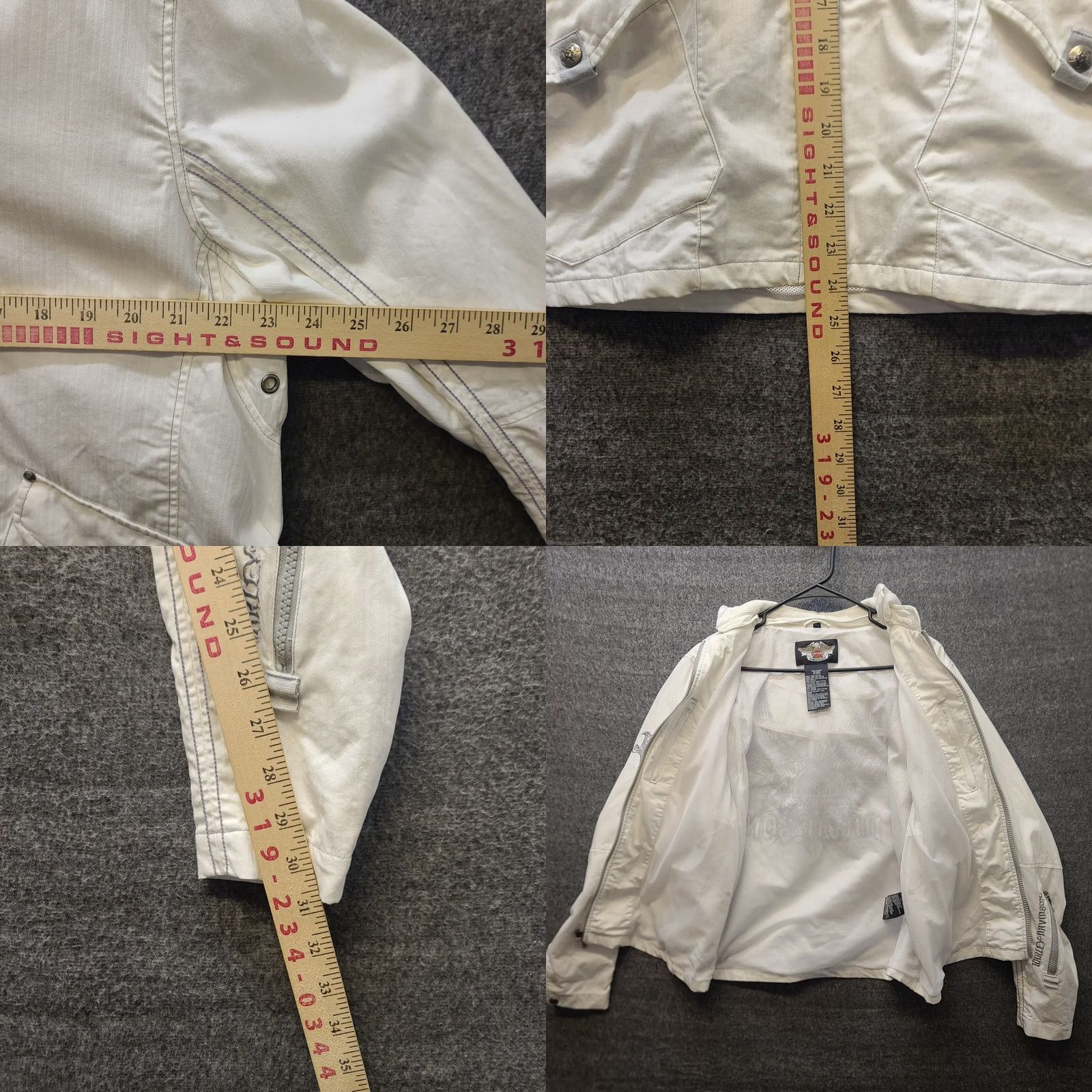 Harley Davidson Harley-Davidson Jacket Womens S Logo Hooded Mixed Media Textured Knit Cropped Short Sleeve Long Sleeve Zip Front Regular Fit Biker Style White Size S / US 4 / IT 40 - 8 Thumbnail