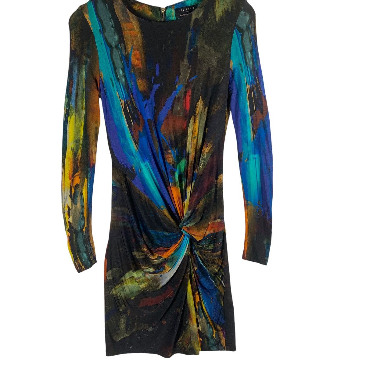Designer × Ted Baker Ted Baker Draped Multicolor Stretch Dress Size XS / US 0-2 / IT 36-38 - 5 Thumbnail