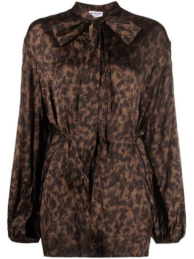 image of Balenciaga O1Mt1Gz0524 Backwrap Blouses In Leopard, Women's (Size XS)