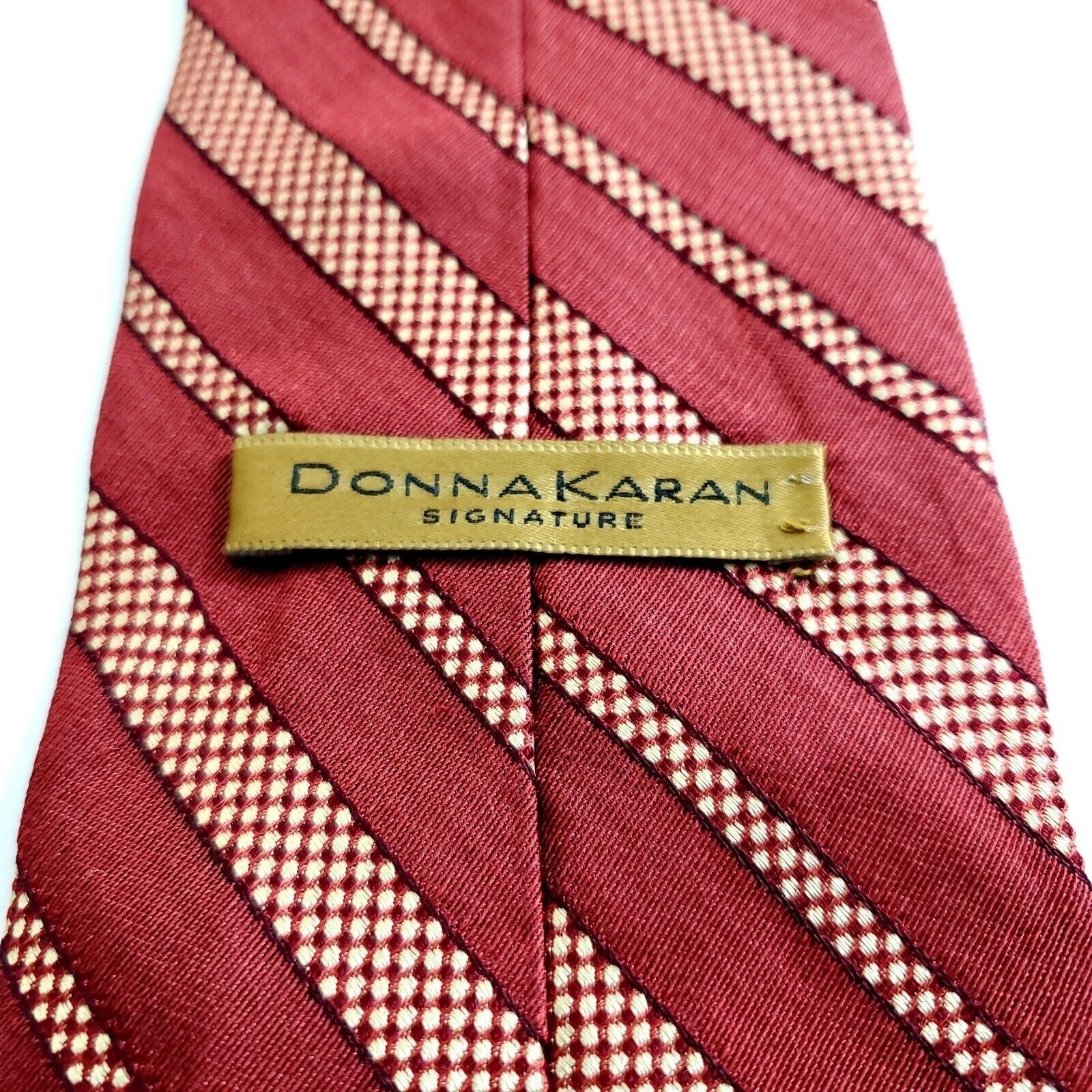 Donna Karan Donna Karan Signature Red Woven Striped Wide Silk Tie Size ONE SIZE - 3 Thumbnail