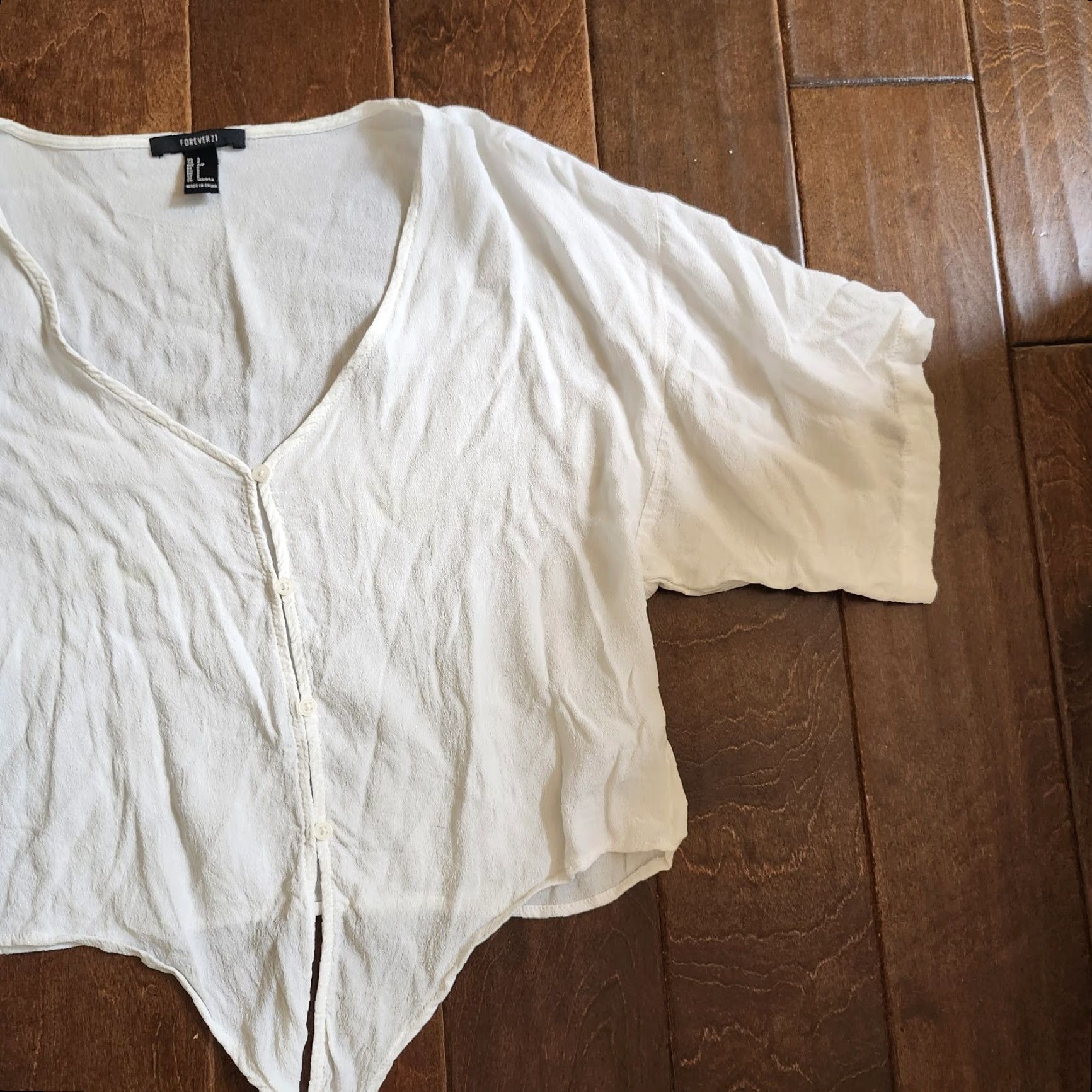 H&M H&M Women's White Front Tie Top - Size S, Short Sleeve, Regular Fit, Rayon Blouse, Casual Party/Cocktail, All Seasons, Lightweight, Easy Care Size S / US 4 / IT 40 - 3 Thumbnail
