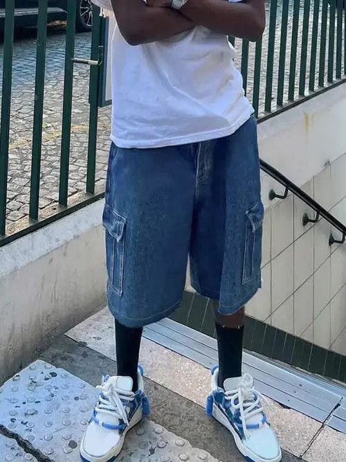 Jean Cargo Shorts Drip HipHop Denim Size US 34 / EU 50 - 2 Thumbnail