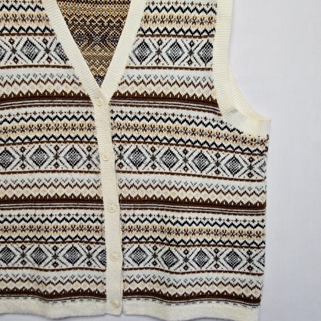 Vintage Vintage Southern Lady Vest Fair Isle Pattern Brown Cream 1X Size L / US 10 / IT 46 - 3 Thumbnail