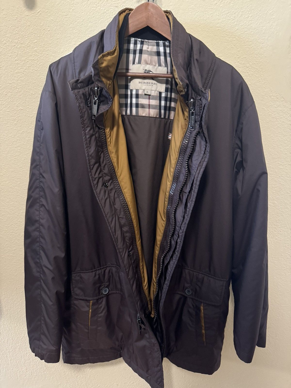image of Burberry Polyester Coat With Detachable Vest in Brown, Men's (Size XL)