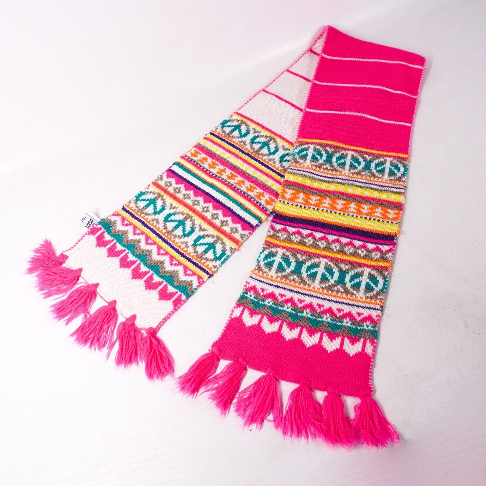 Other Peace Sign Knitted Yarn Crochet Pashmina Scarf Winter Pink Size ONE SIZE - 1 Thumbnail