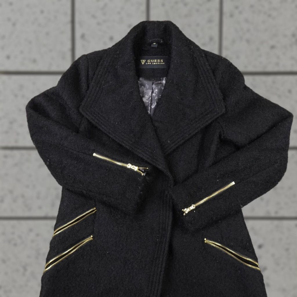 Guess Guess Jacket Mens? Womens L Black Heavy Wool Pea Coat Parka Trench Overcoat Goth Y2K Size L / US 10 / IT 46 - 1 Thumbnail