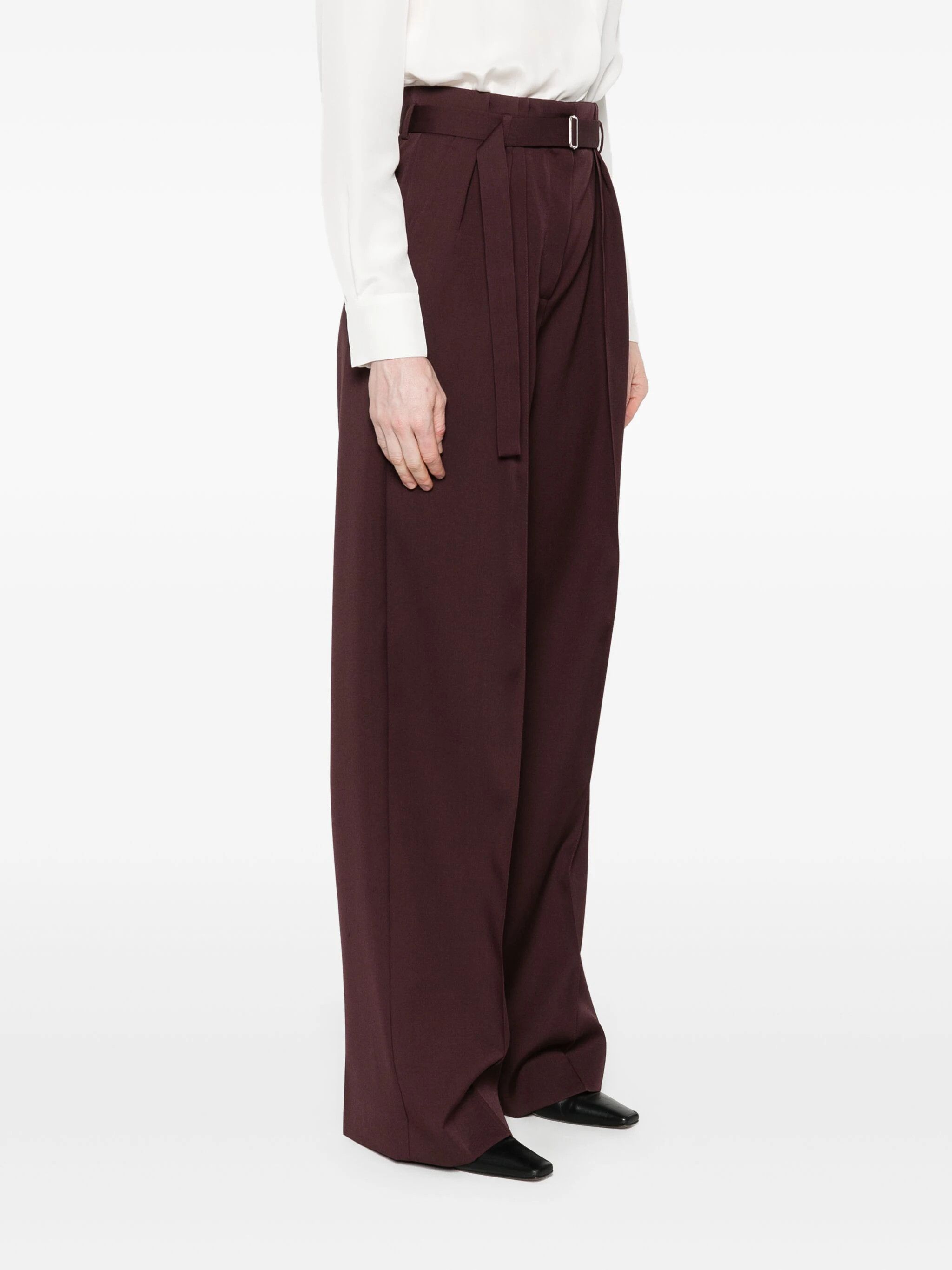 Lanvin o1s22i1n1024 Wide-Leg Pants in Burgundy Size 26" / US 2 / IT 38 - 3 Thumbnail