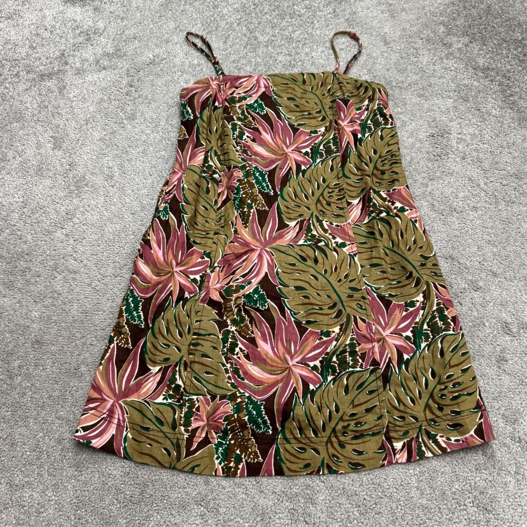 Madewell VINTAGE Madewell Goldie Linen Brushtroke Monstera Summer Mini Sun Dress Womens 0 Summer Size XS / US 0-2 / IT 36-38 - 2 Thumbnail