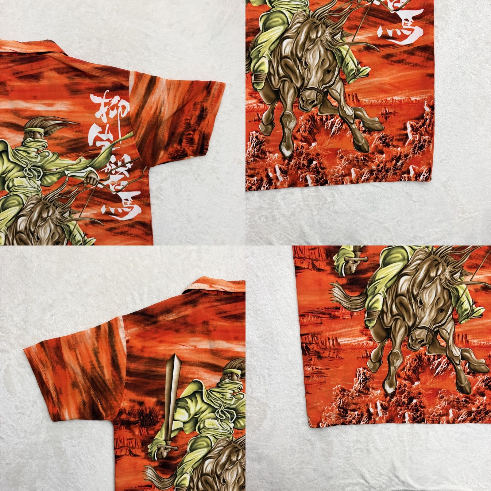 Vintage Trust Samurai Warrior Shirt Mens M Orange Hawaiian Button Up Graphic Print Short Sleeve Collared 90s Theme Casual Summer Size US M / EU 48-50 / 2 - 9 Thumbnail