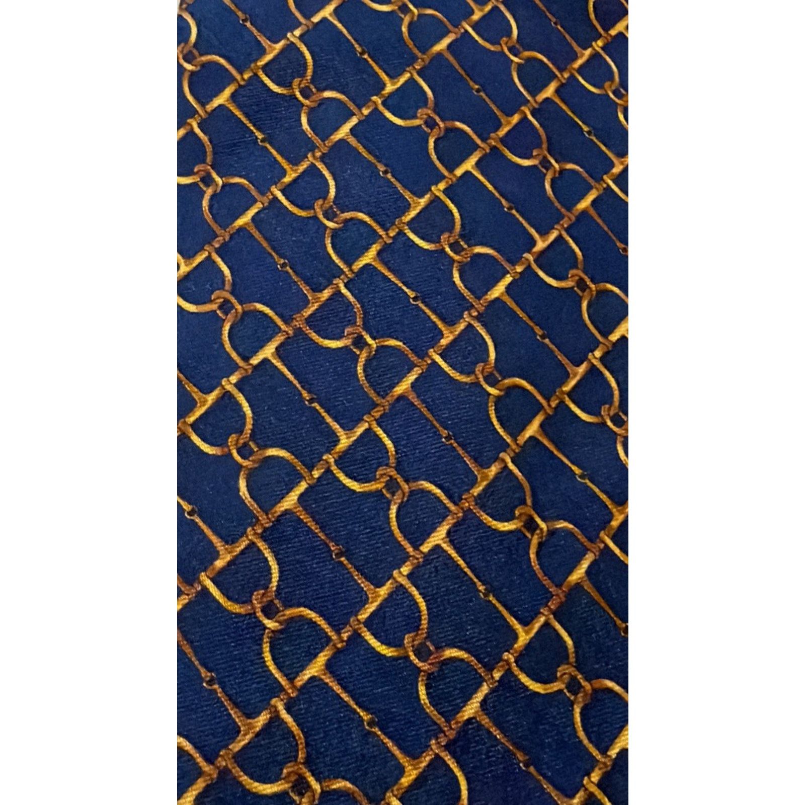 Brooks Brothers Brooks Brothers Tie Makers Silk Chain Link Navy Blue & Gold Size ONE SIZE - 3 Thumbnail