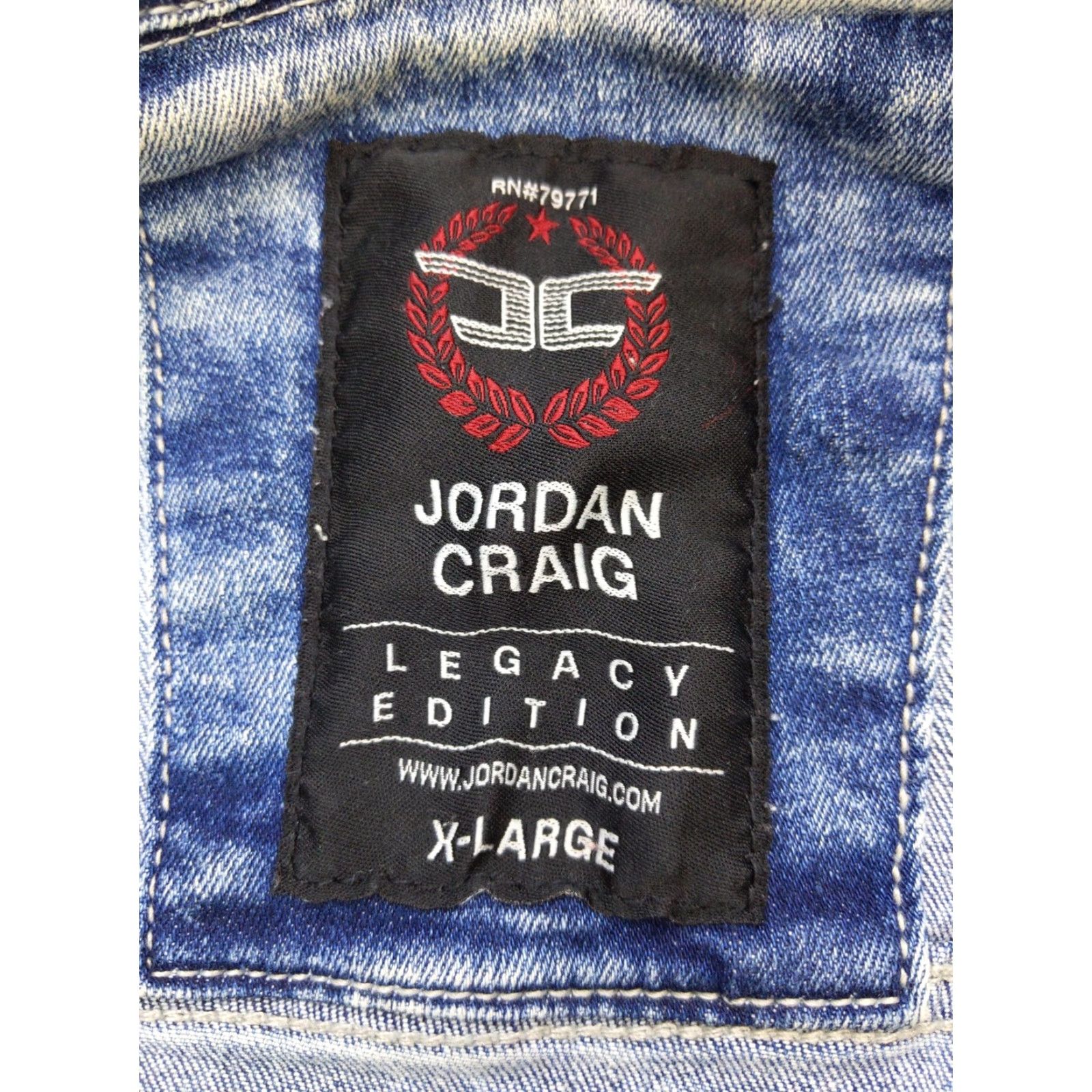 Jordan Craig Jordan Craig Jacket Mens XL Blue Denim Varsity Paint Splatter Striped Sleeves Size US XL / EU 56 / 4 - 5 Thumbnail