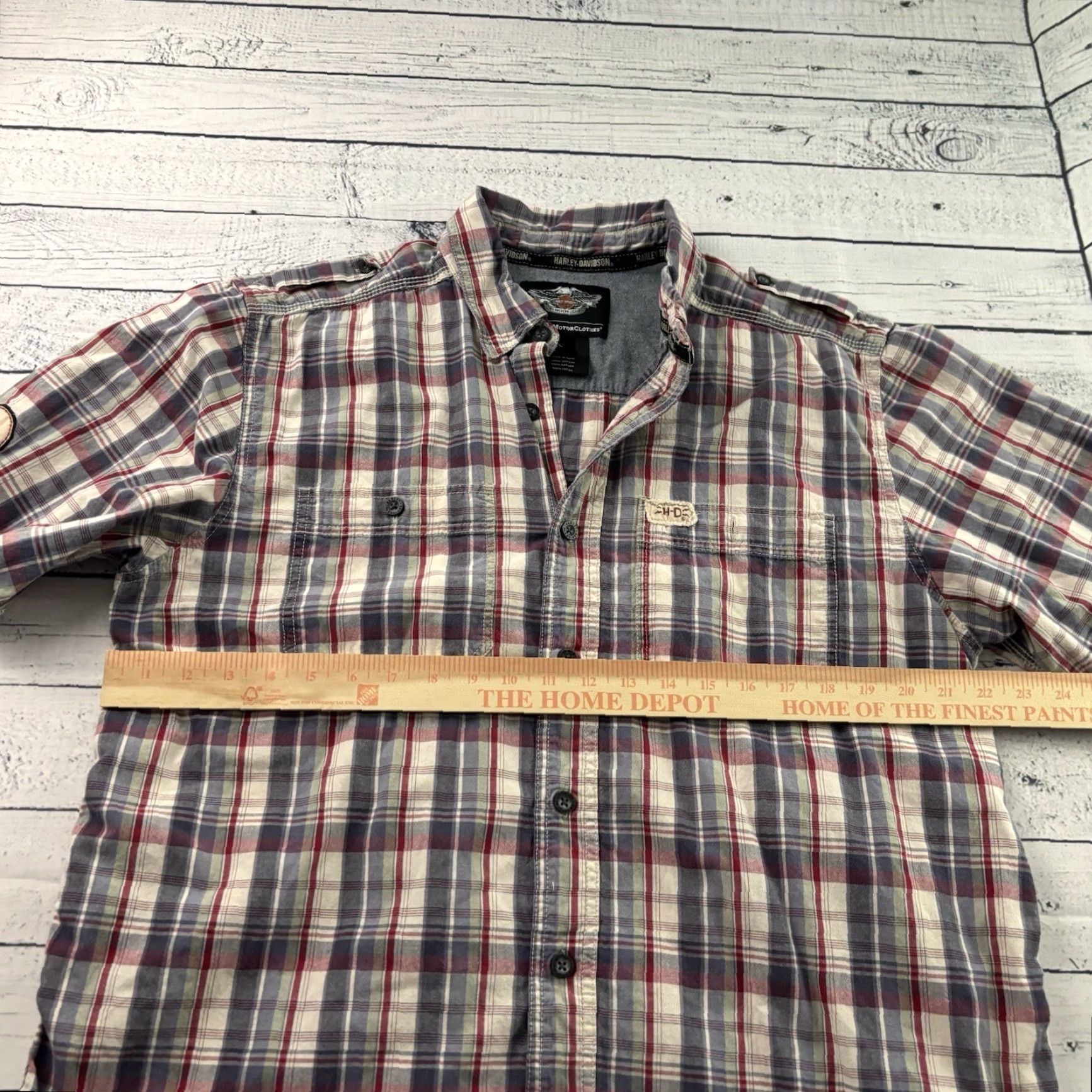 Harley Davidson Harley-Davidson Short Sleeve Plaid Button-Up Shirt Men's L Blue Tan Red Pattern Size US L / EU 52-54 / 3 - 5 Thumbnail