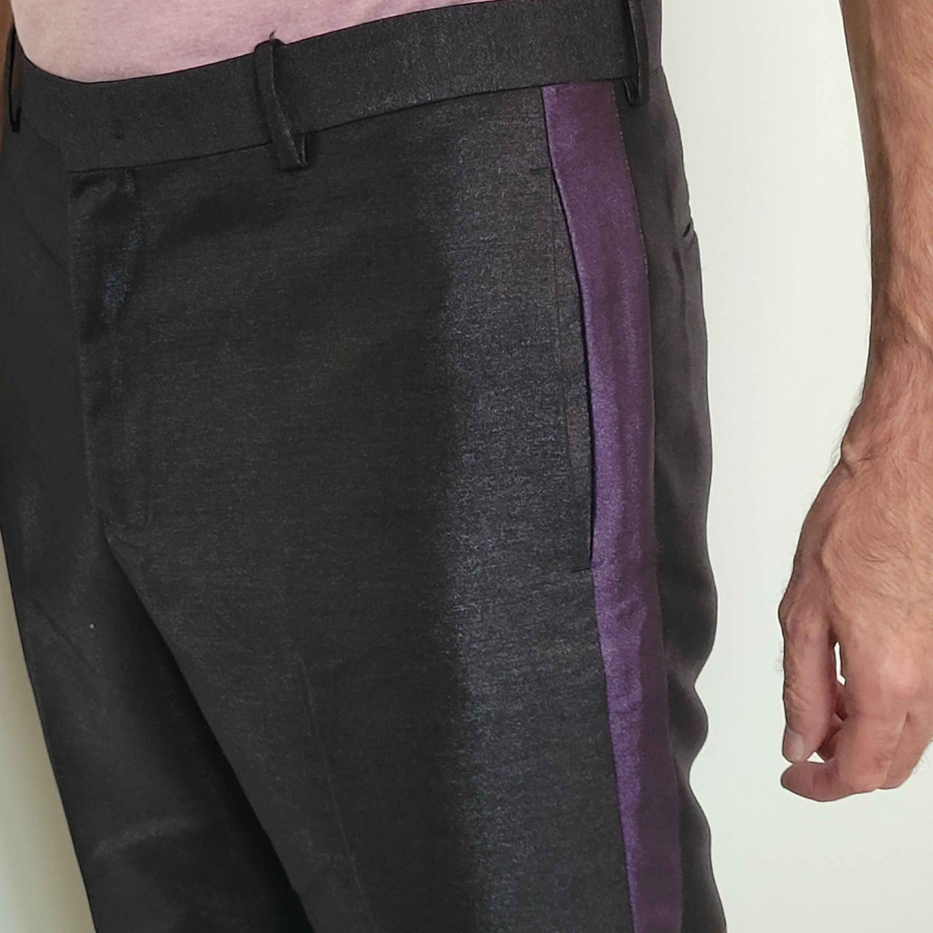 I.N.C 35x29 Black Shiny w/ Purple Stripe Size 34R - 2 Thumbnail