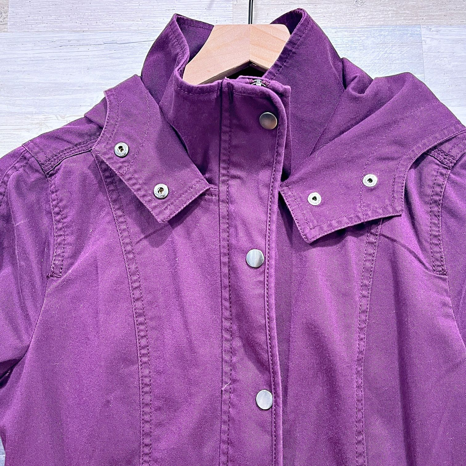 Loft LOFT Hooded Utility Field Jacket Purple Snaps Unlined XS Size XS / US 0-2 / IT 36-38 - 2 Thumbnail