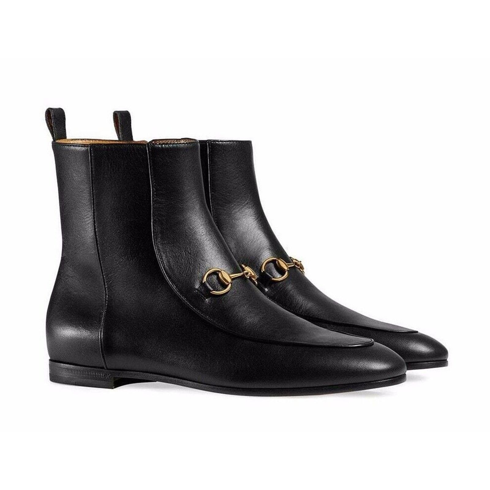 Gucci Gucci New Jordaan Black Leather Horsebit Short Chelsea Size US 5 / IT 35 - 2 Thumbnail