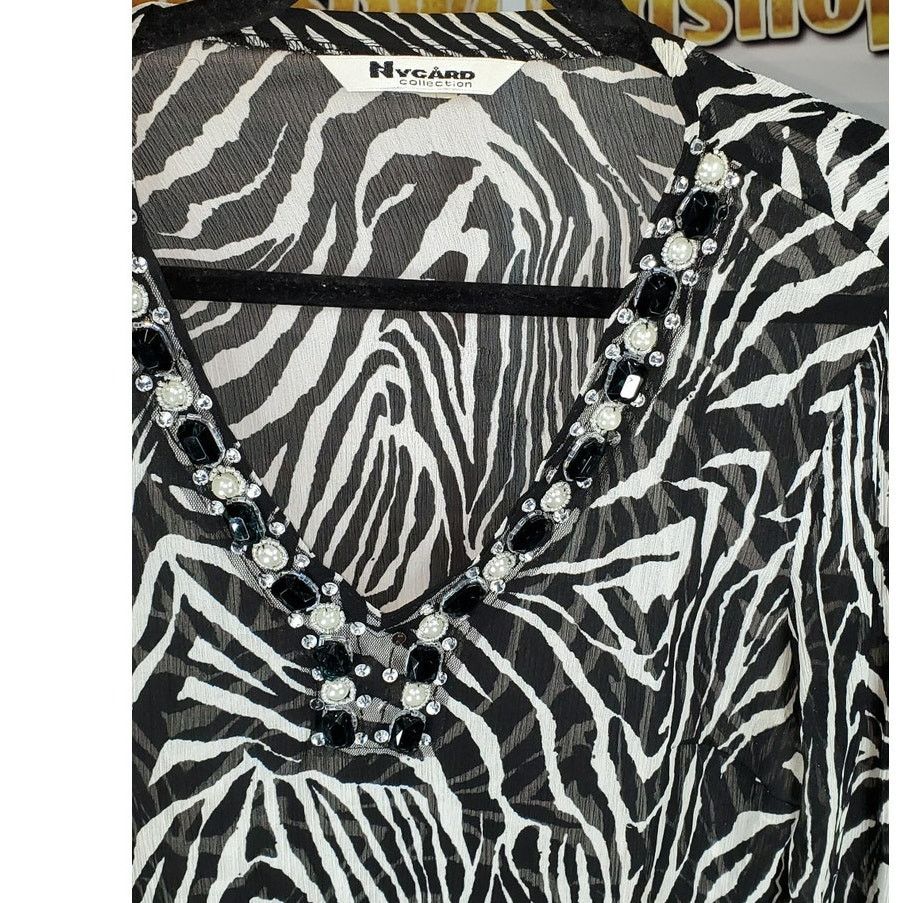 Other Nygard Collection Zebra Print Sheer Jewel Neckline Blouse M Size M / US 6-8 / IT 42-44 - 3 Thumbnail