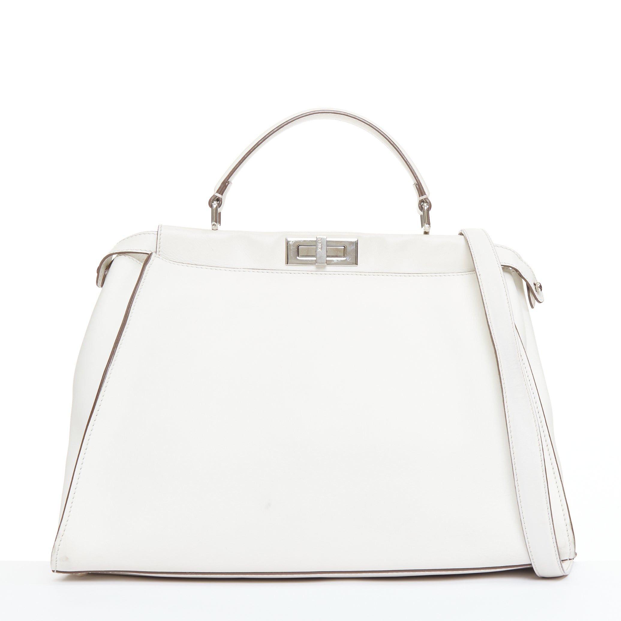 Fendi FENDI Peekaboo off white leather silver hardware Bug Monster fur eye lined bag Size ONE SIZE - 1 Thumbnail