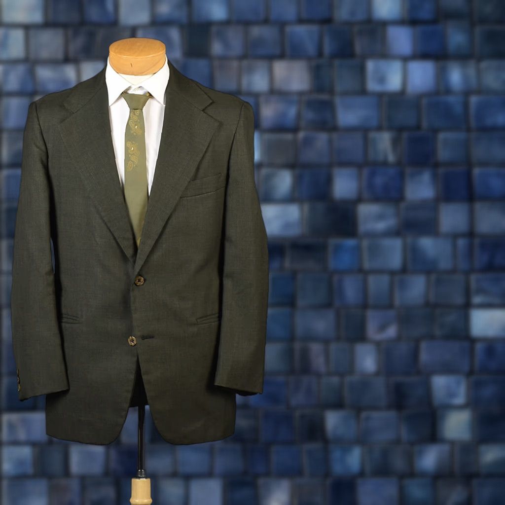 VINTAGE Sears Sharkskin Jacket - 2 Button 1970s Green 42L Mens Long Sportcoat Business