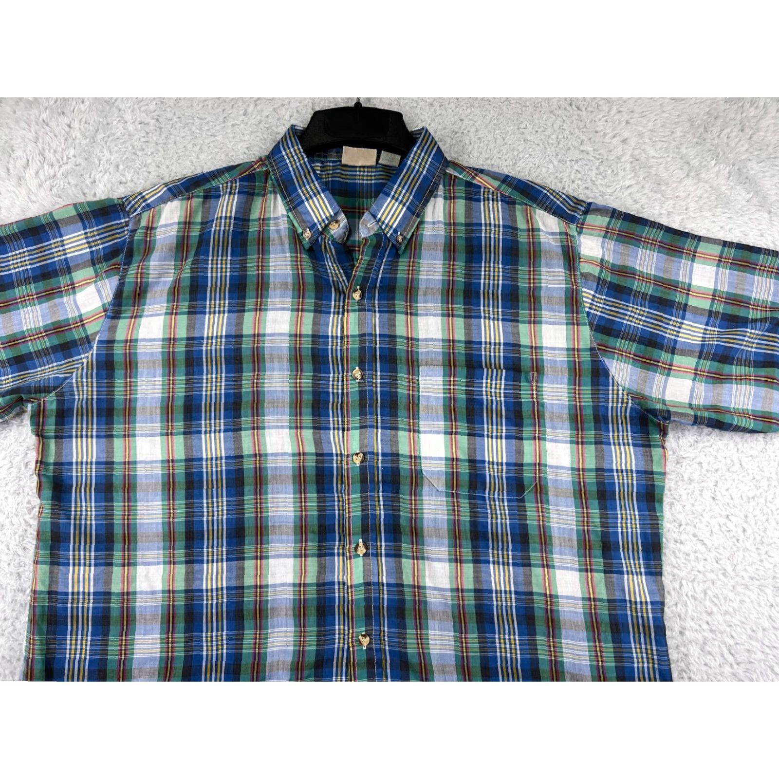 Vintage Saddlebrook Shirt Mens XL Plaid Button-Up Collared Short Sleeve Blue Green Cotton Work Western Rodeo Cowboy American 2000s 2010s Wrangler Twenty X Size US XL / EU 56 / 4 - 5 Thumbnail