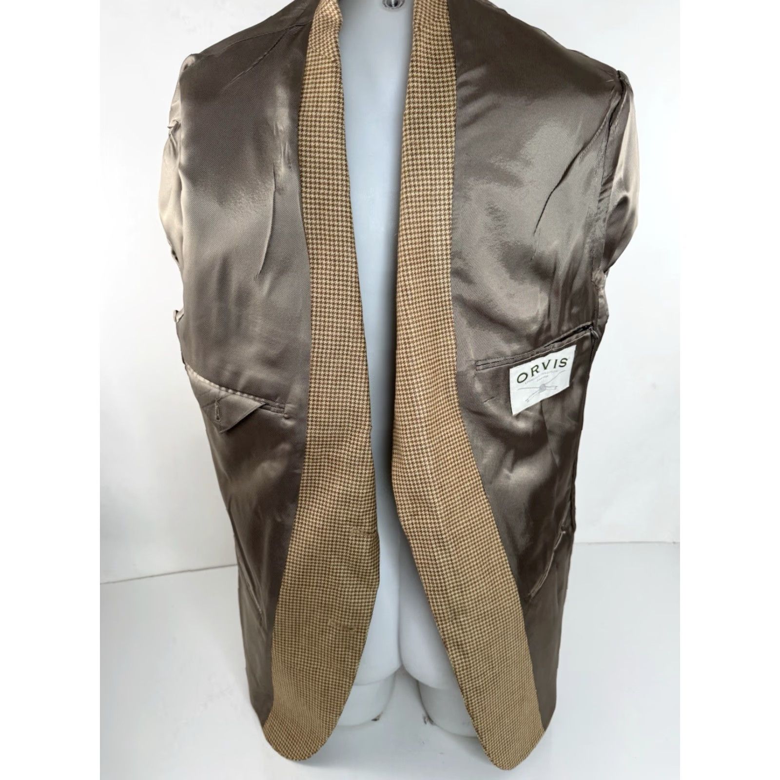 Orvis Orvis Blazer Jacket / Houndstooth Wool Linen Silk US 40 42 R - Brown Beige / Three-Button / Mens, Regular, Size 40 Size 40R - 7 Thumbnail
