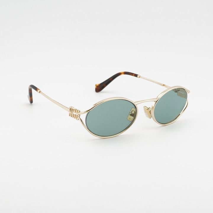Miu Miu Miu Miu MU52YS 5AK04M Sunglasses Gold Oval Frame, Green Size ONE SIZE - 5 Thumbnail
