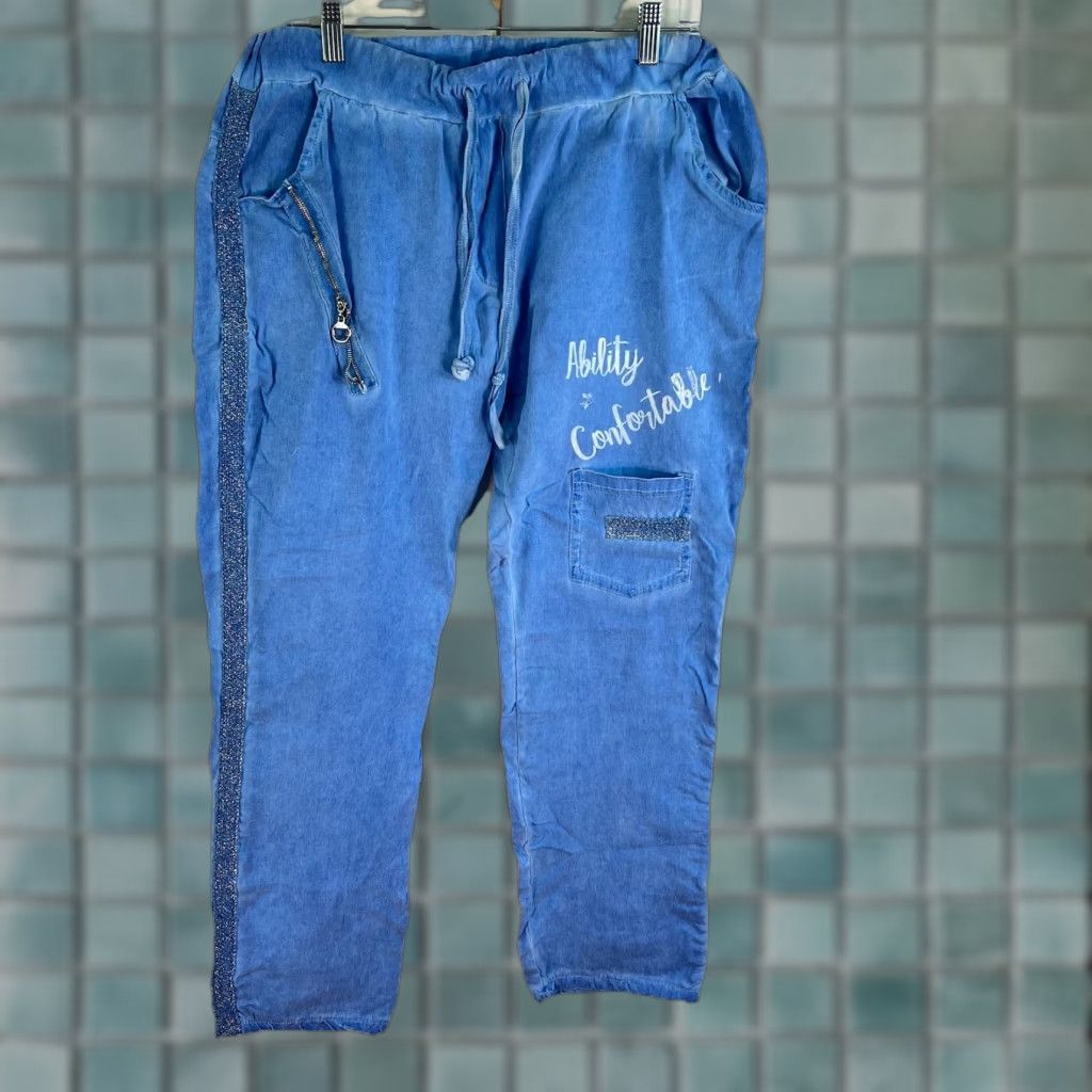 Denime Liberty Art Denim Jeans Womens Size 32 X 30 Blue Mid Rise Relaxed Fit Embroidered Glitter Crop Jeans Size 24" / US 00 / IT 34 - 1 Thumbnail